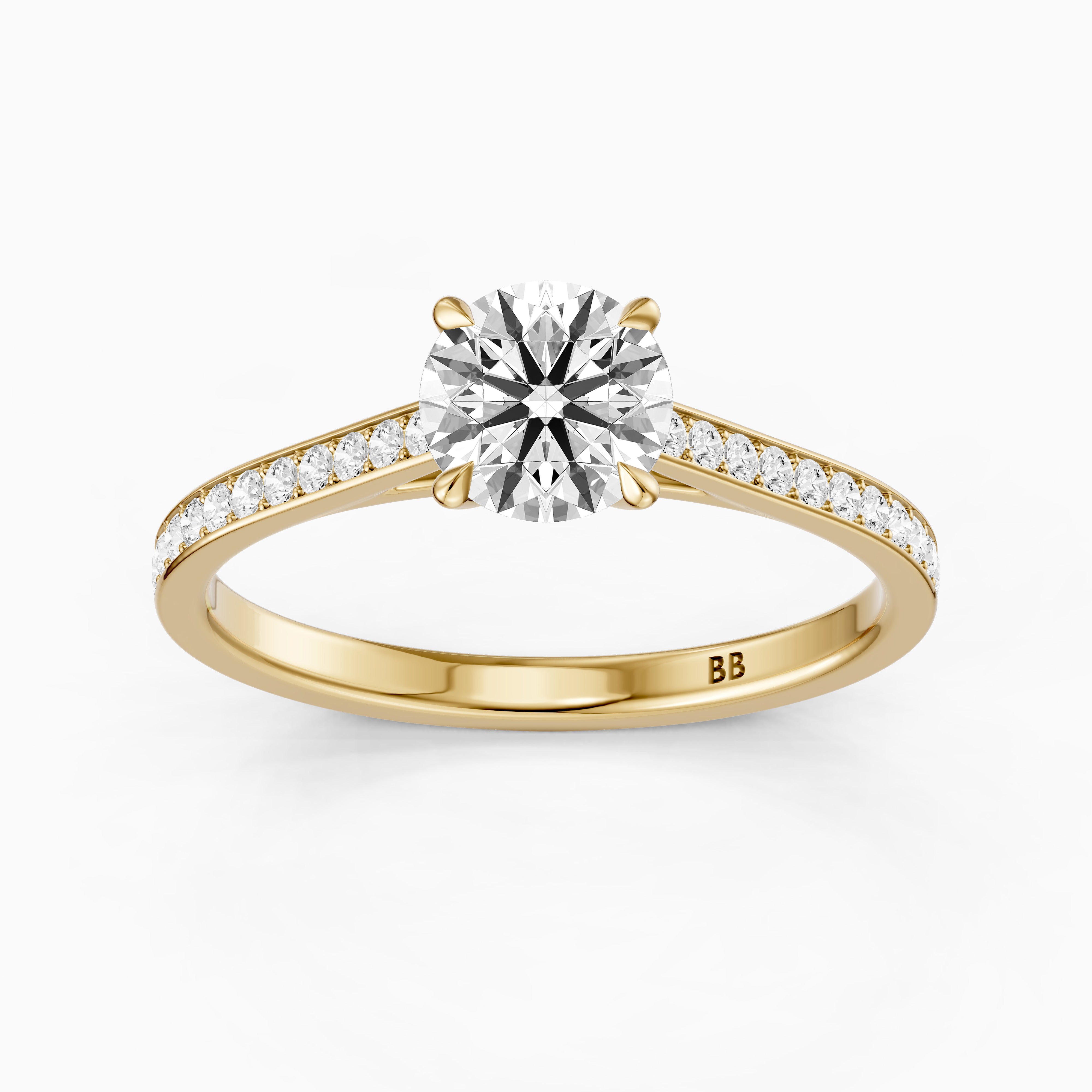 Callie 4 Prong Round Cut Side Stone Channel Set Moissanite Diamond Ring