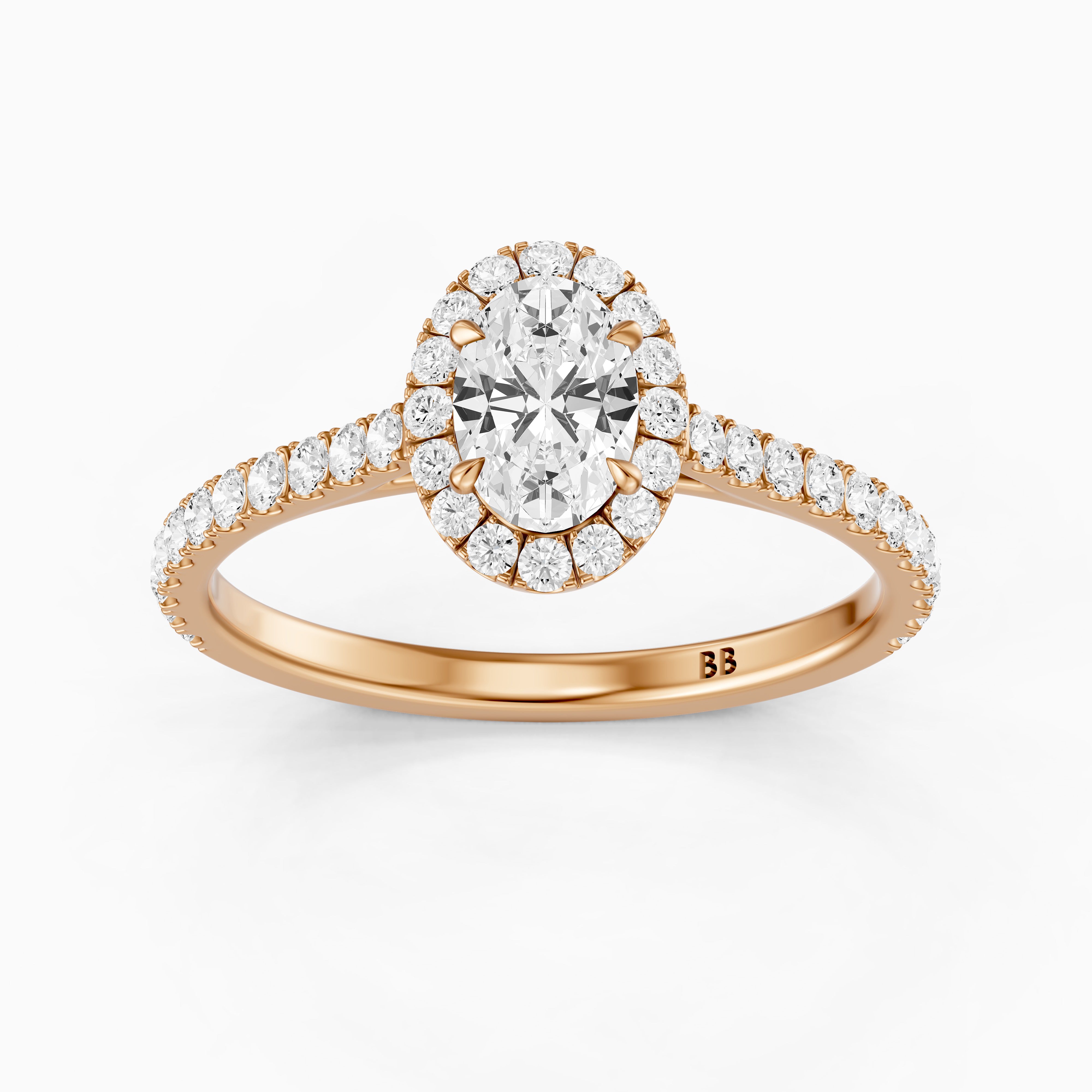 Camryn Oval Halo Pave Side Stone Moissanite Diamond Ring