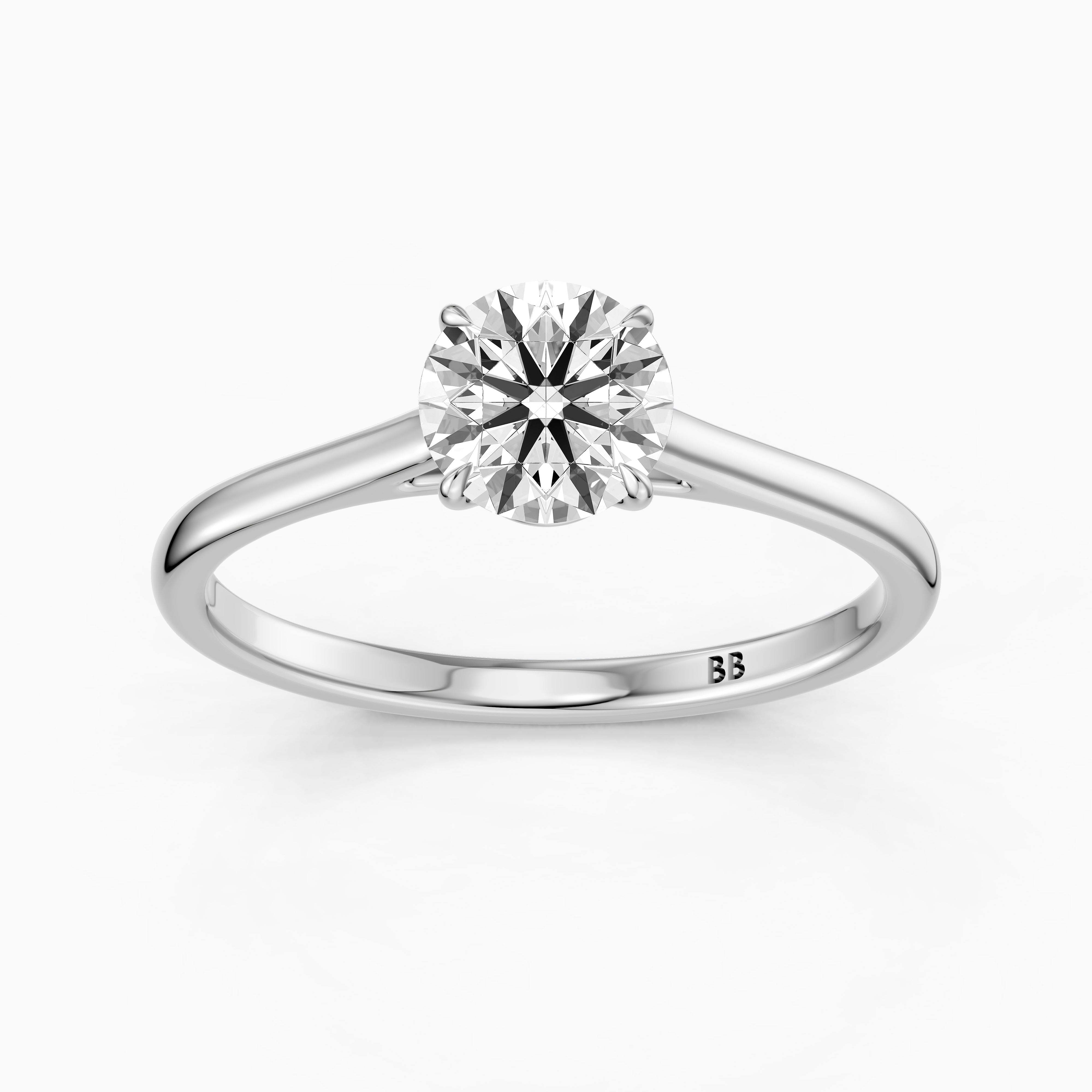 Aubria Round Cut Solitaire Cathedral Style Moissanite Diamond Ring
