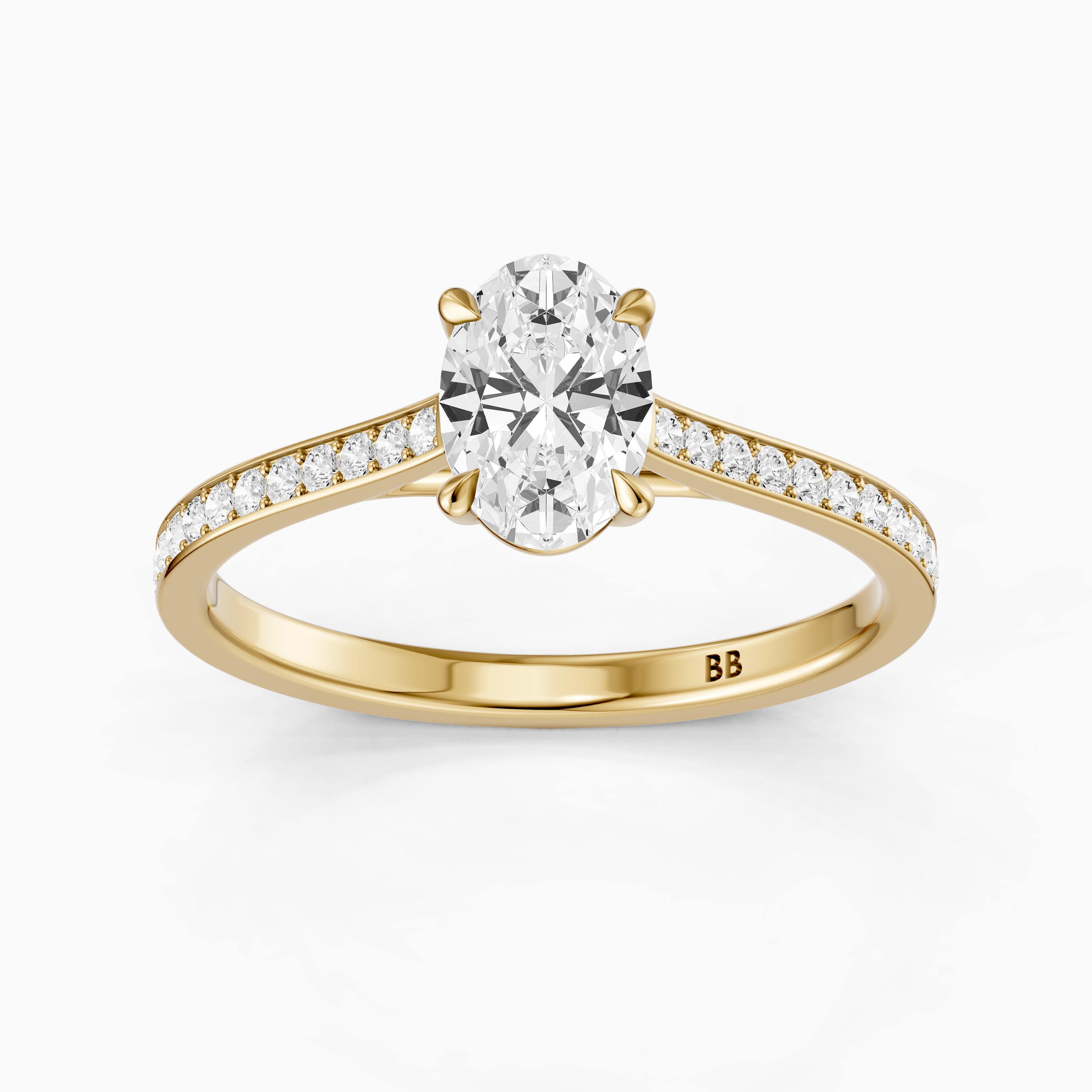 Kairen 4 Prong Oval Cut Side Stone Channel Set Moissanite Diamond Ring