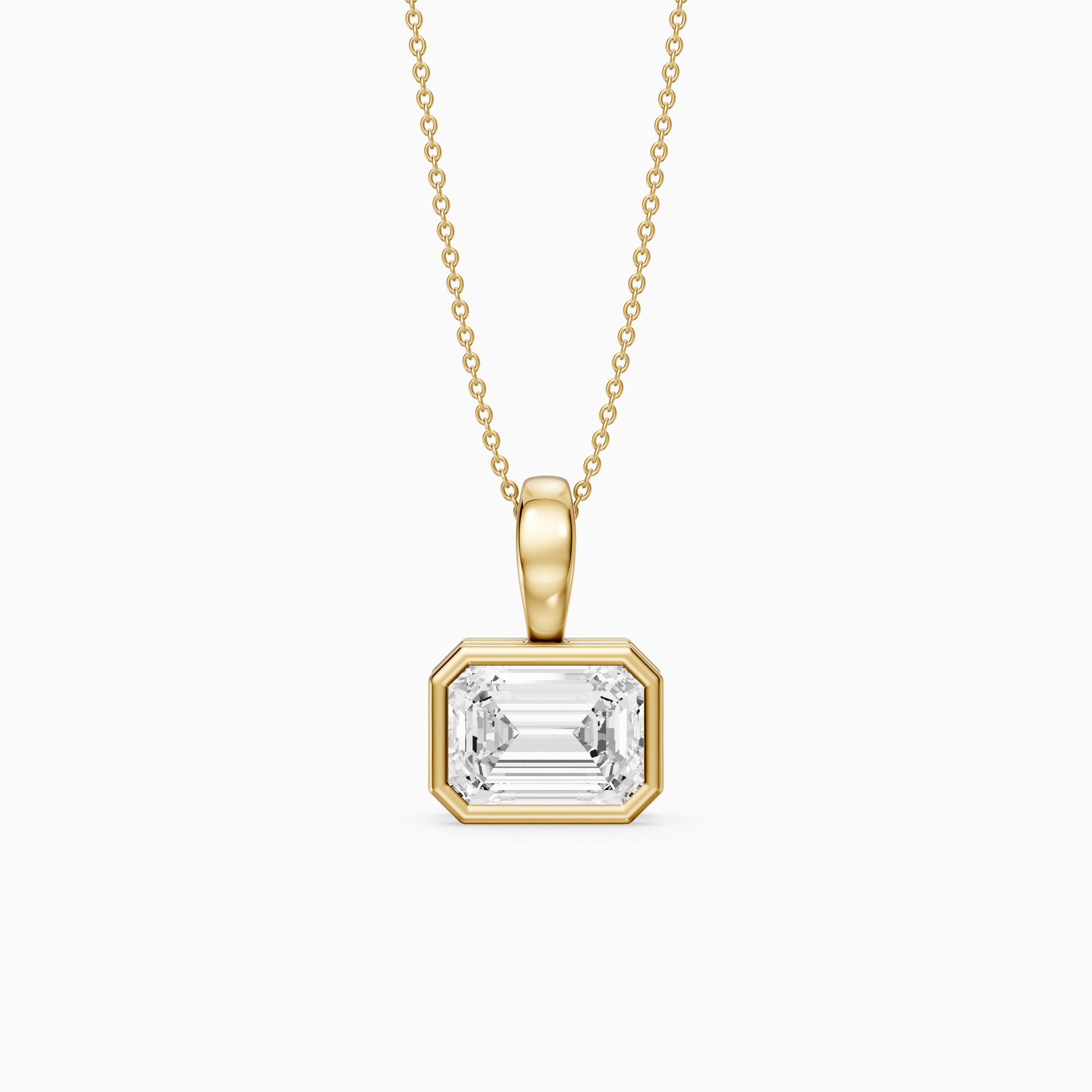 Rebecca Emerald Cut Lab Grown Diamond East West Bezel Pendant