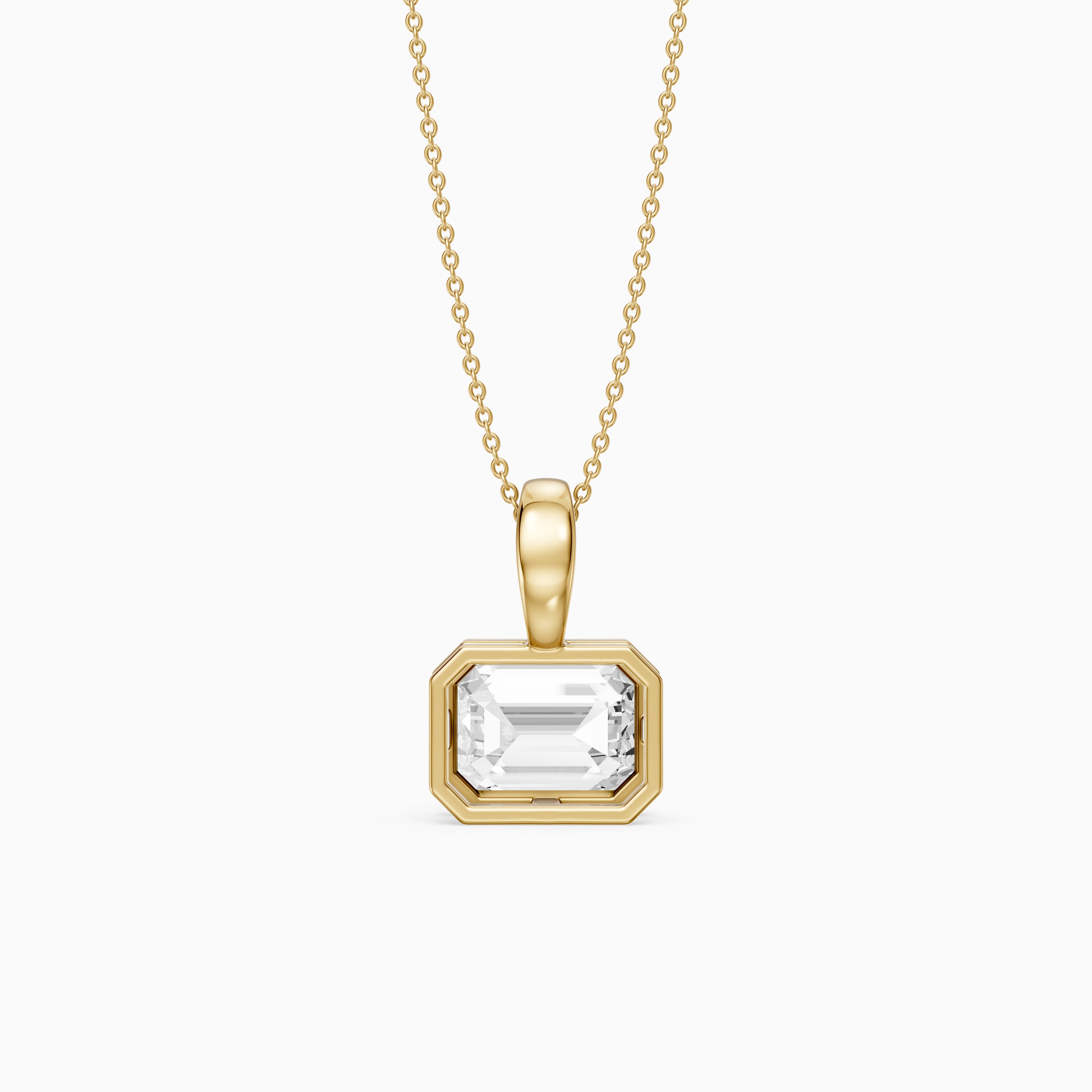 Rebecca Emerald Cut Lab Grown Diamond East West Bezel Pendant
