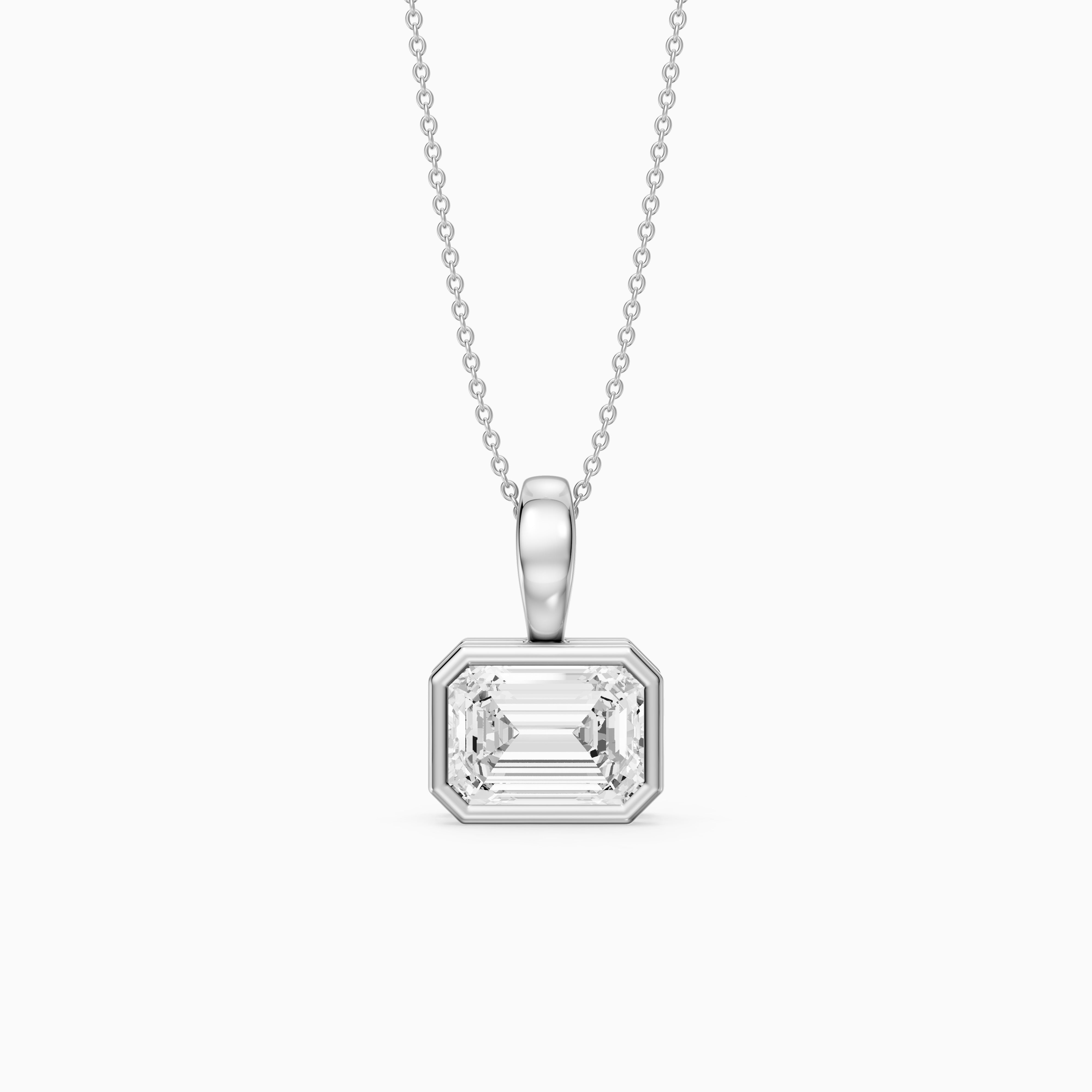 Rebecca Emerald Cut Lab Grown Diamond East West Bezel Pendant