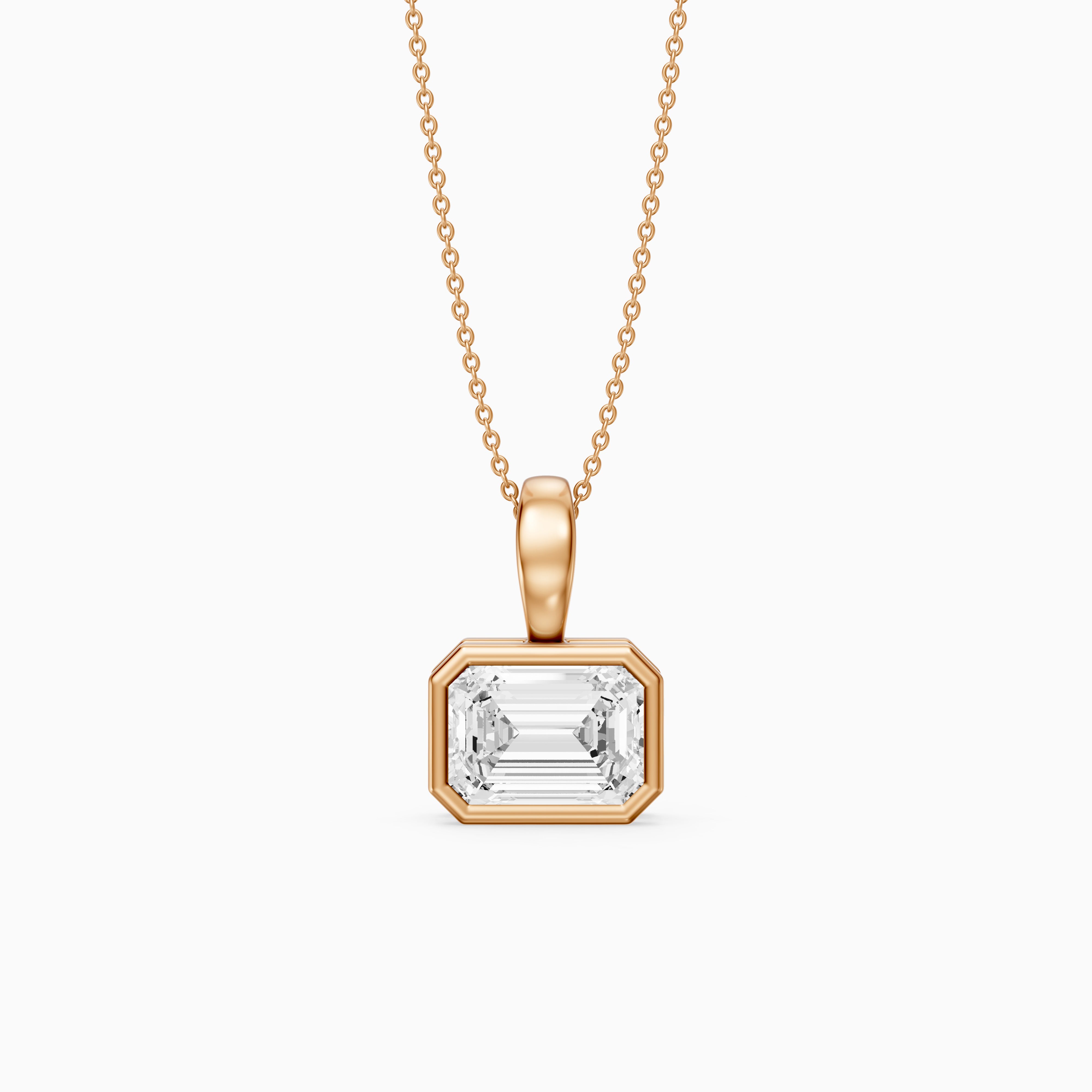 Rebecca Emerald Cut Lab Grown Diamond East West Bezel Pendant