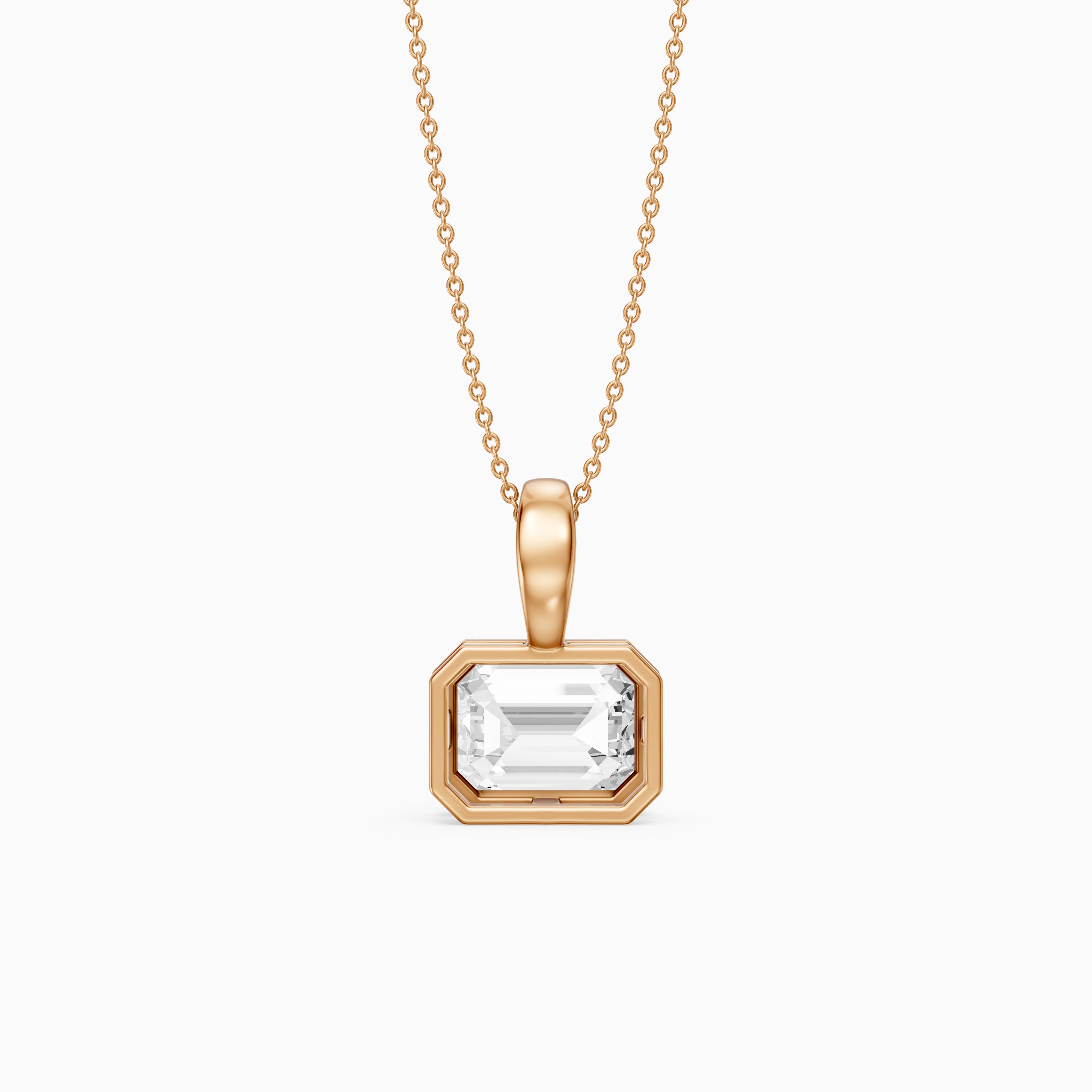 Rebecca Emerald Cut Lab Grown Diamond East West Bezel Pendant