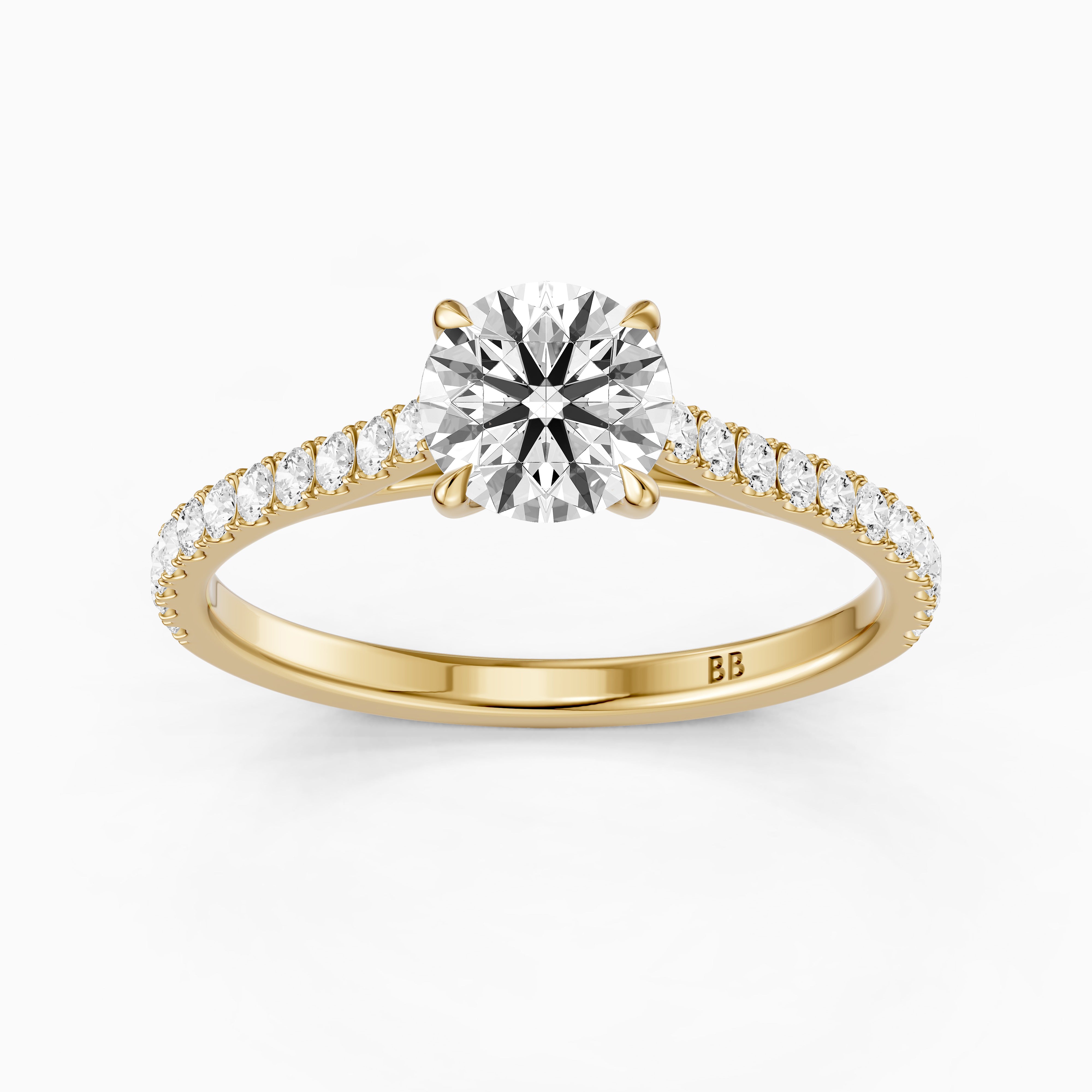 Kinley Round Cut Side Stone Pave Cathedral Moissanite Diamond Ring