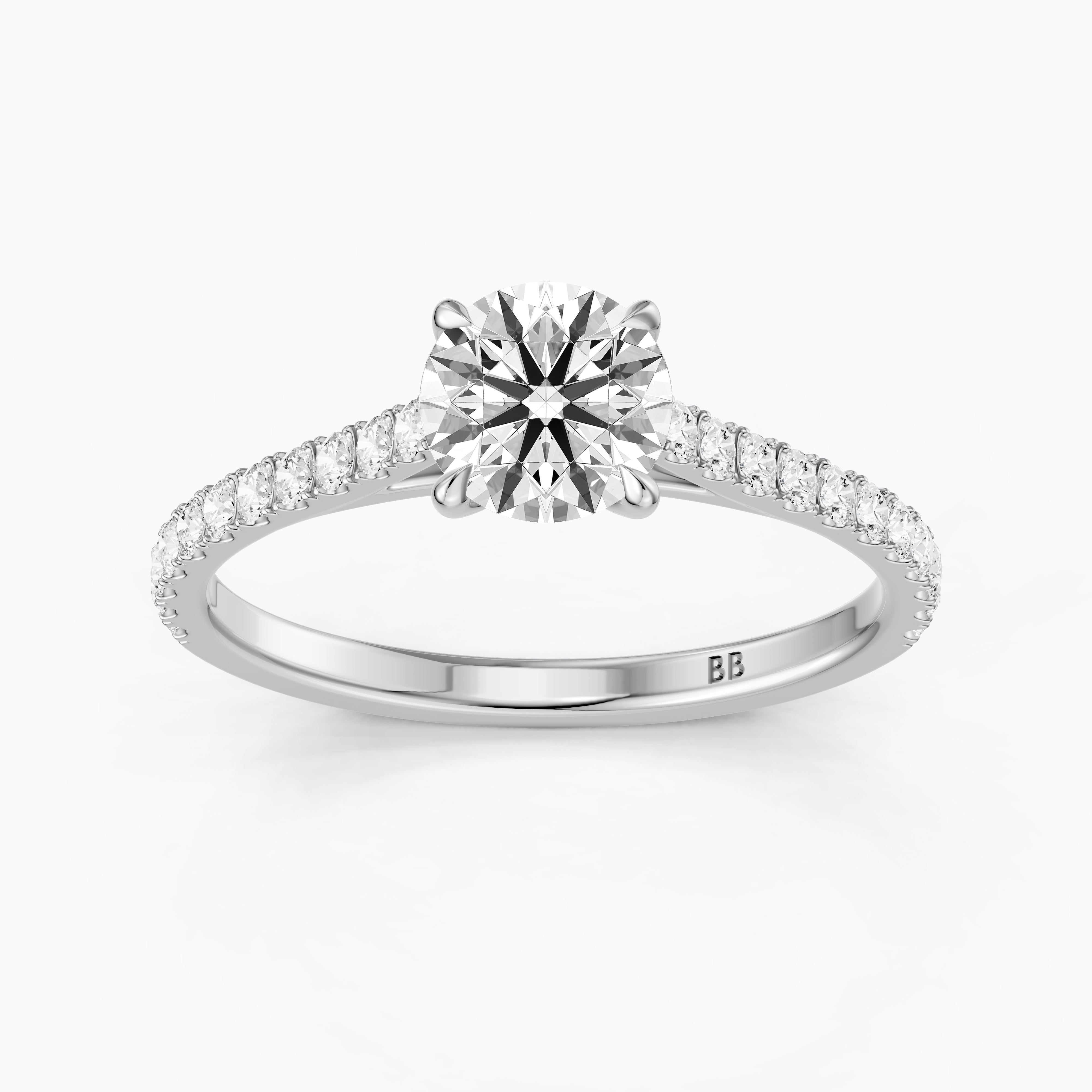 Kinley Round Cut Side Stone Pave Cathedral Moissanite Diamond Ring