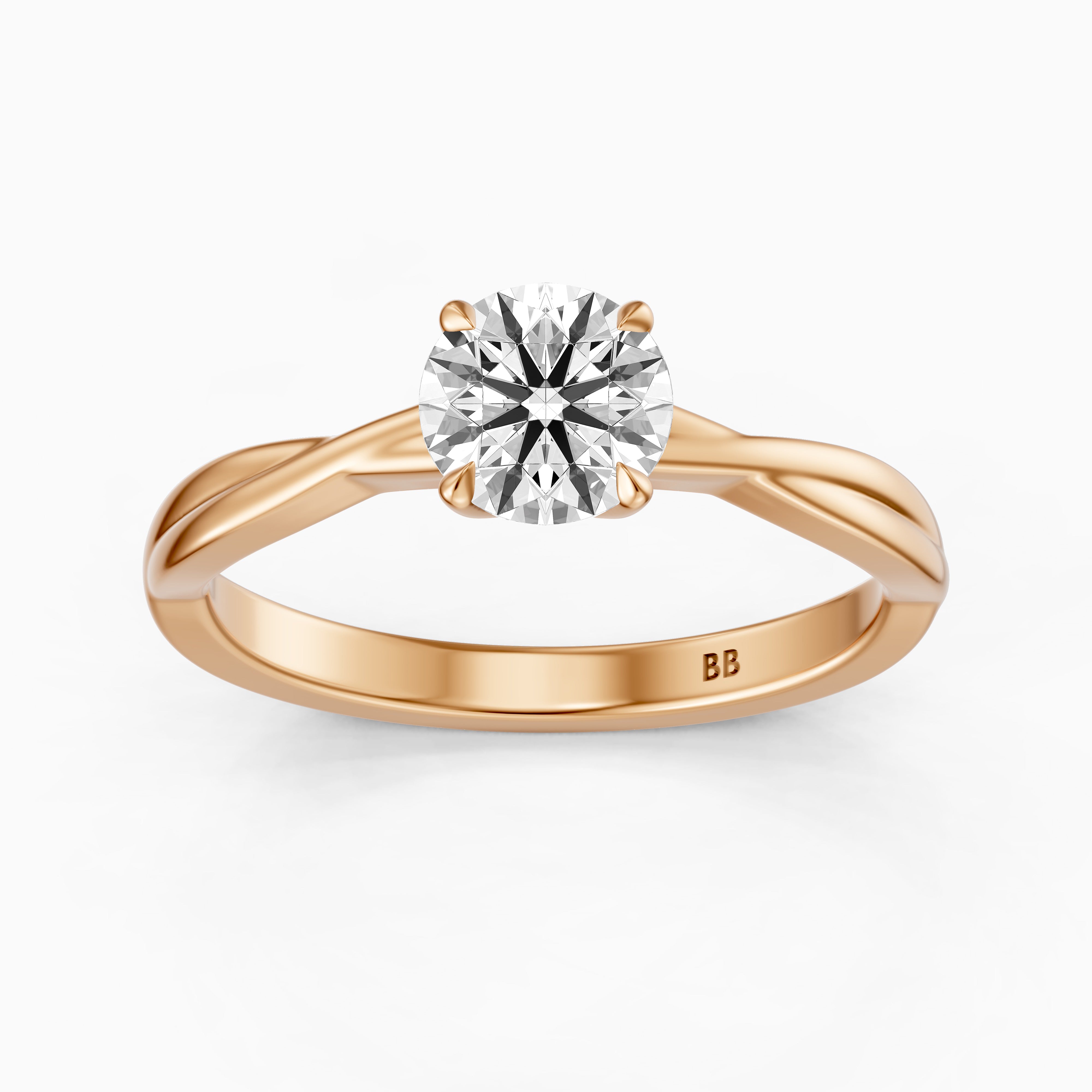 Selina Round Cut Solitaire Twisted Band Moissanite Diamond Ring