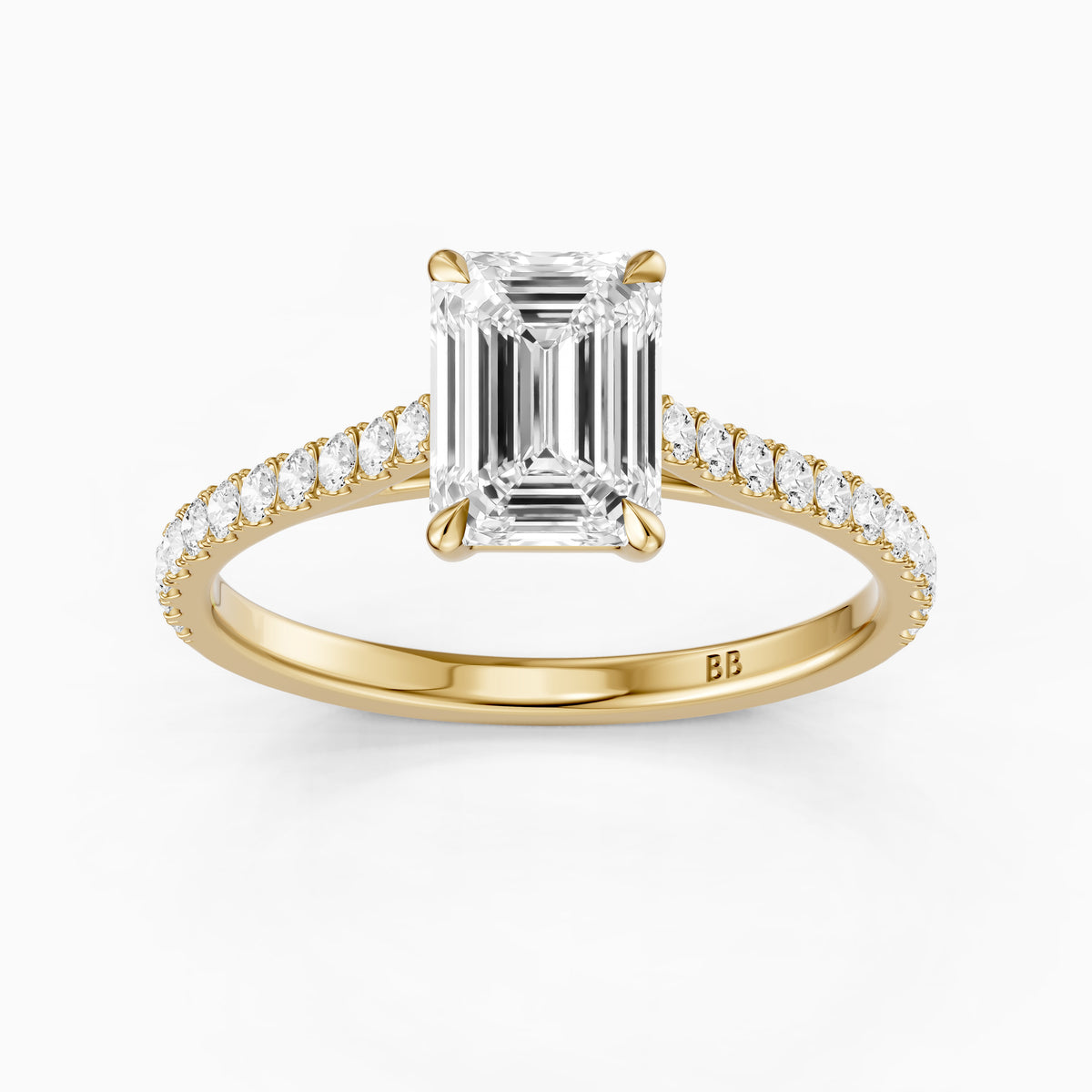 Kendra Emerald Cut Side Stone Pave Moissanite Engagement Ring