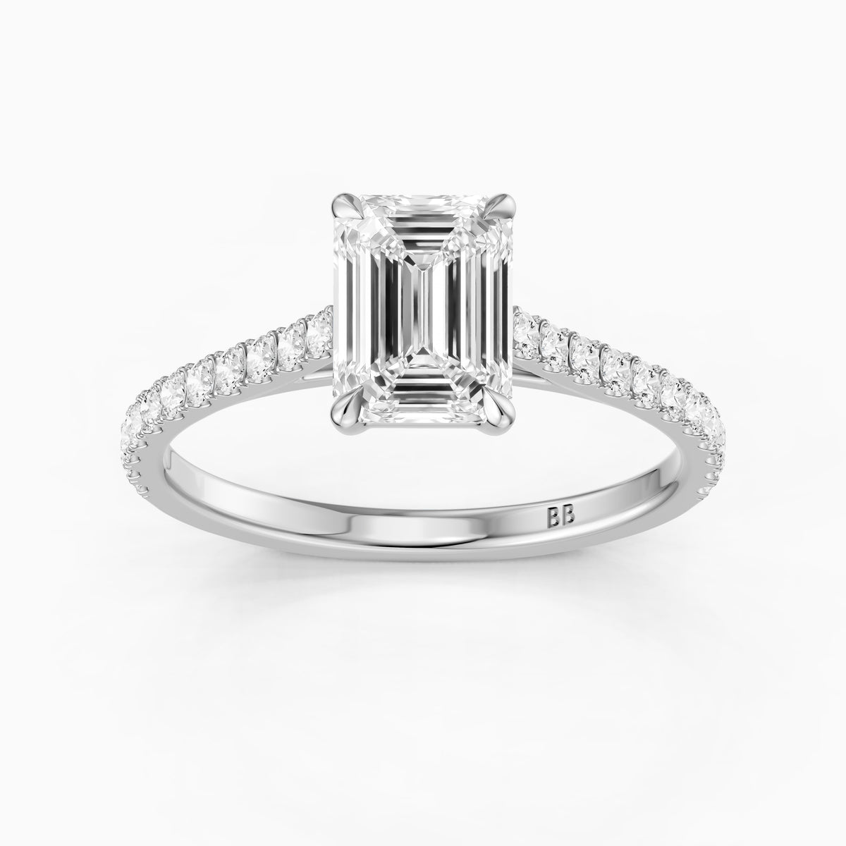 Kendra Emerald Cut Side Stone Pave Moissanite Engagement Ring