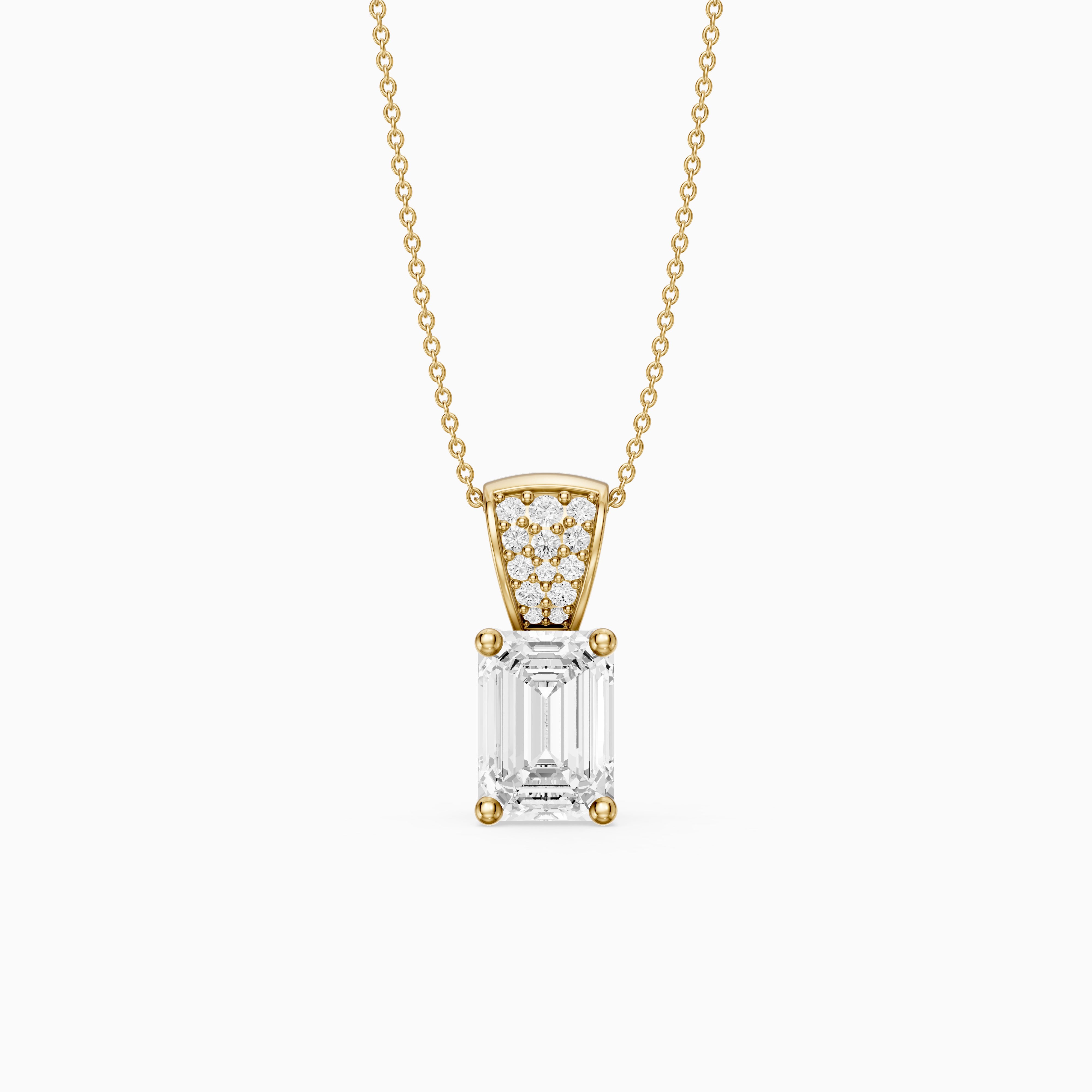 Adelyn Emerald Cut Lab Grown Diamond Pendant with Pave Bail