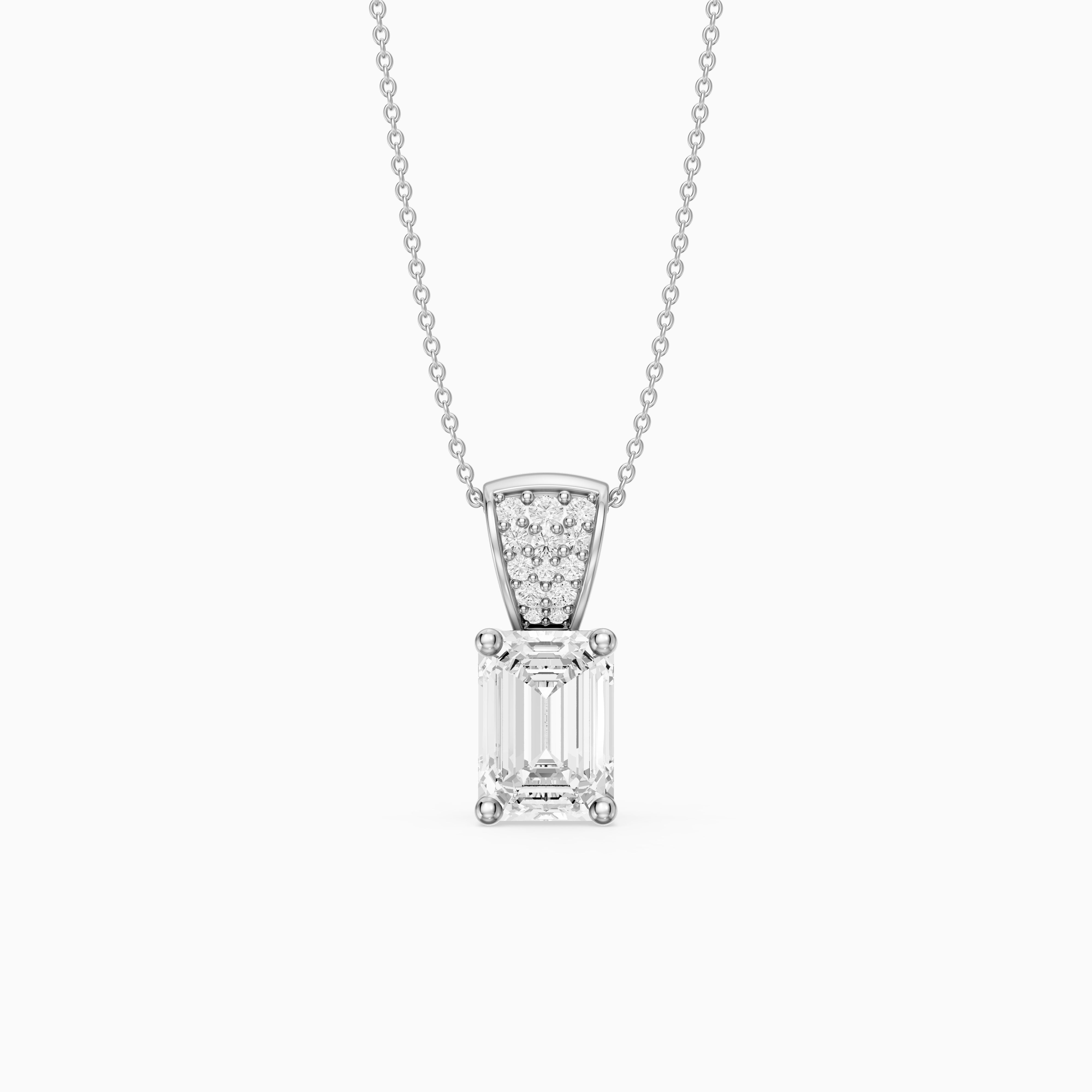 Adelyn Emerald Cut Lab Grown Diamond Pendant with Pave Bail