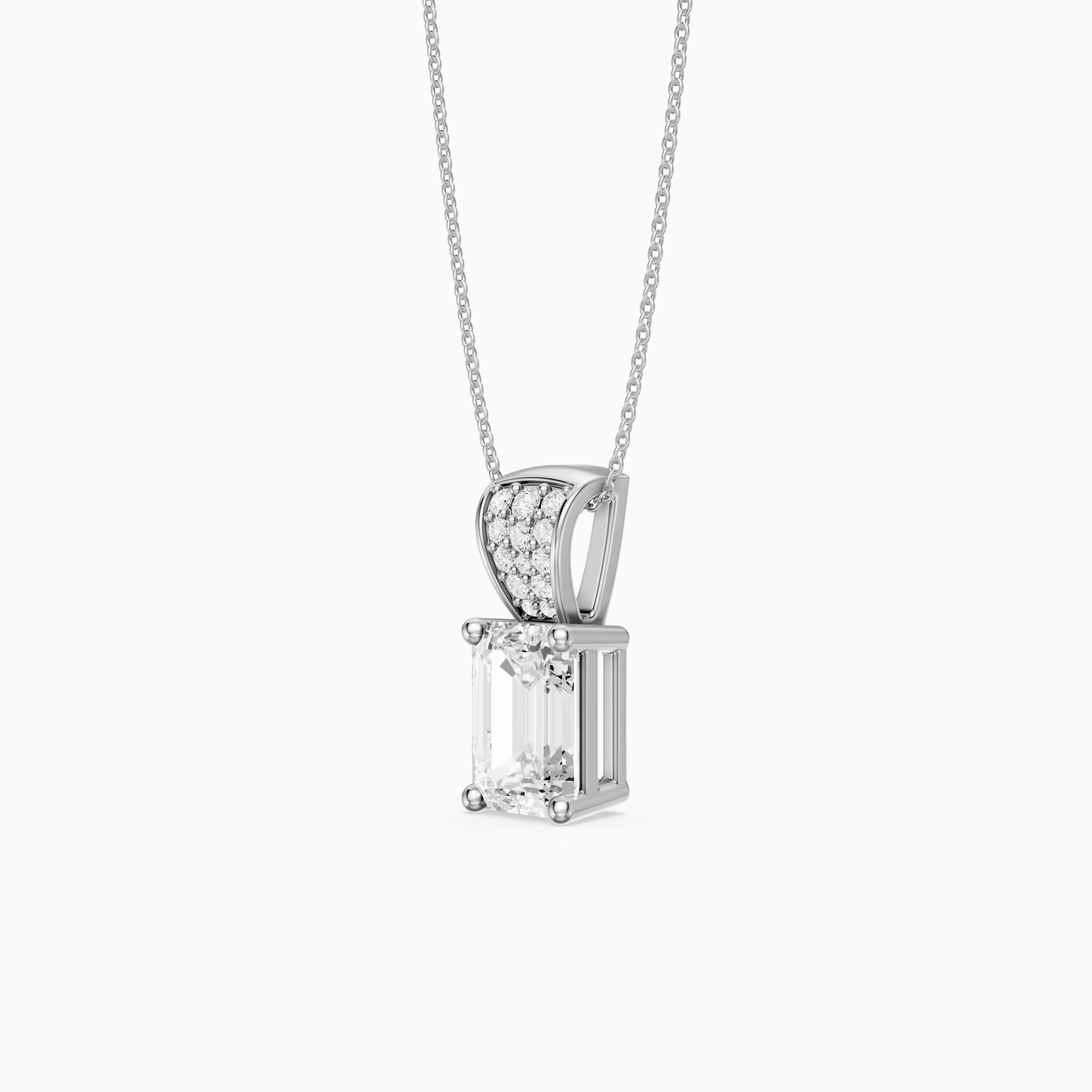 Adelyn Emerald Cut Lab Grown Diamond Pendant with Pave Bail