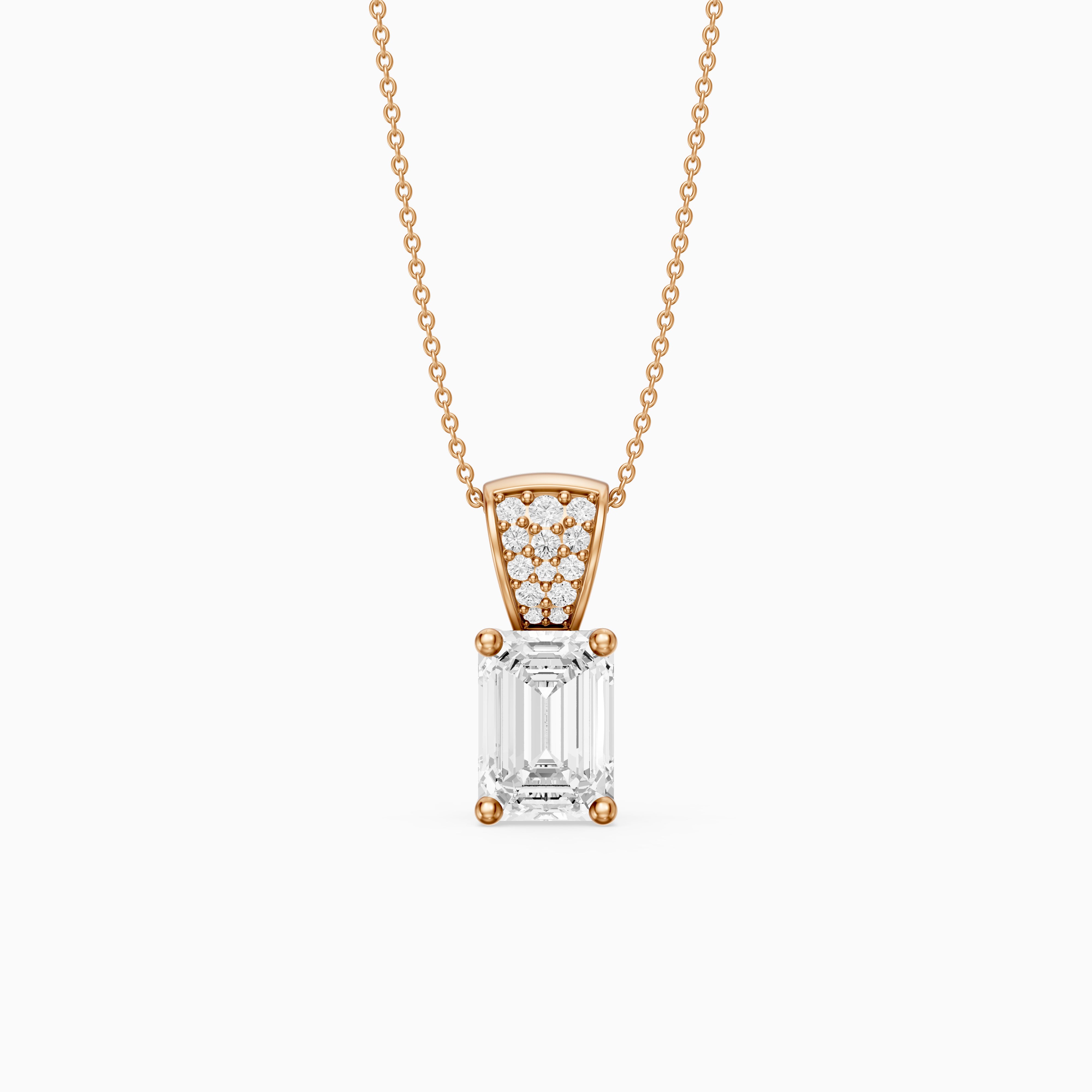Adelyn Emerald Cut Lab Grown Diamond Pendant with Pave Bail
