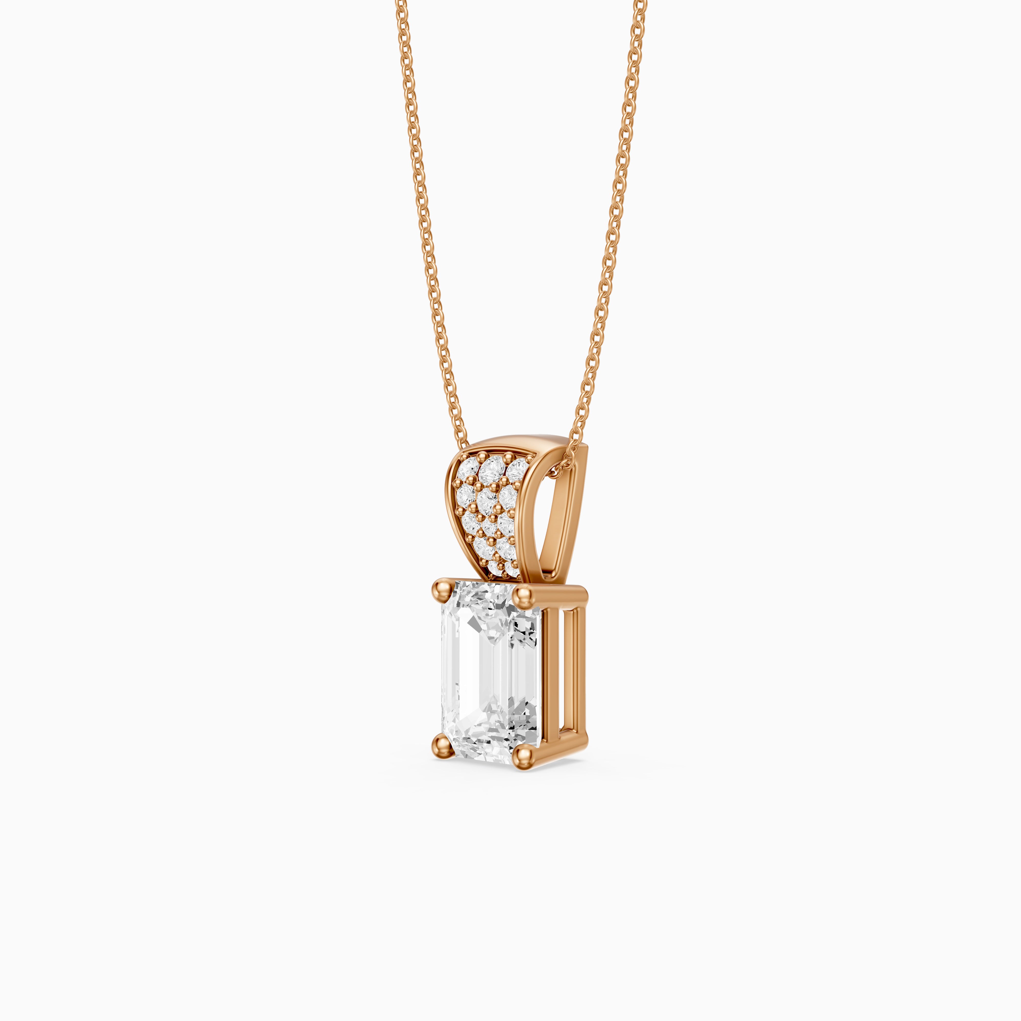 Adelyn Emerald Cut Lab Grown Diamond Pendant with Pave Bail