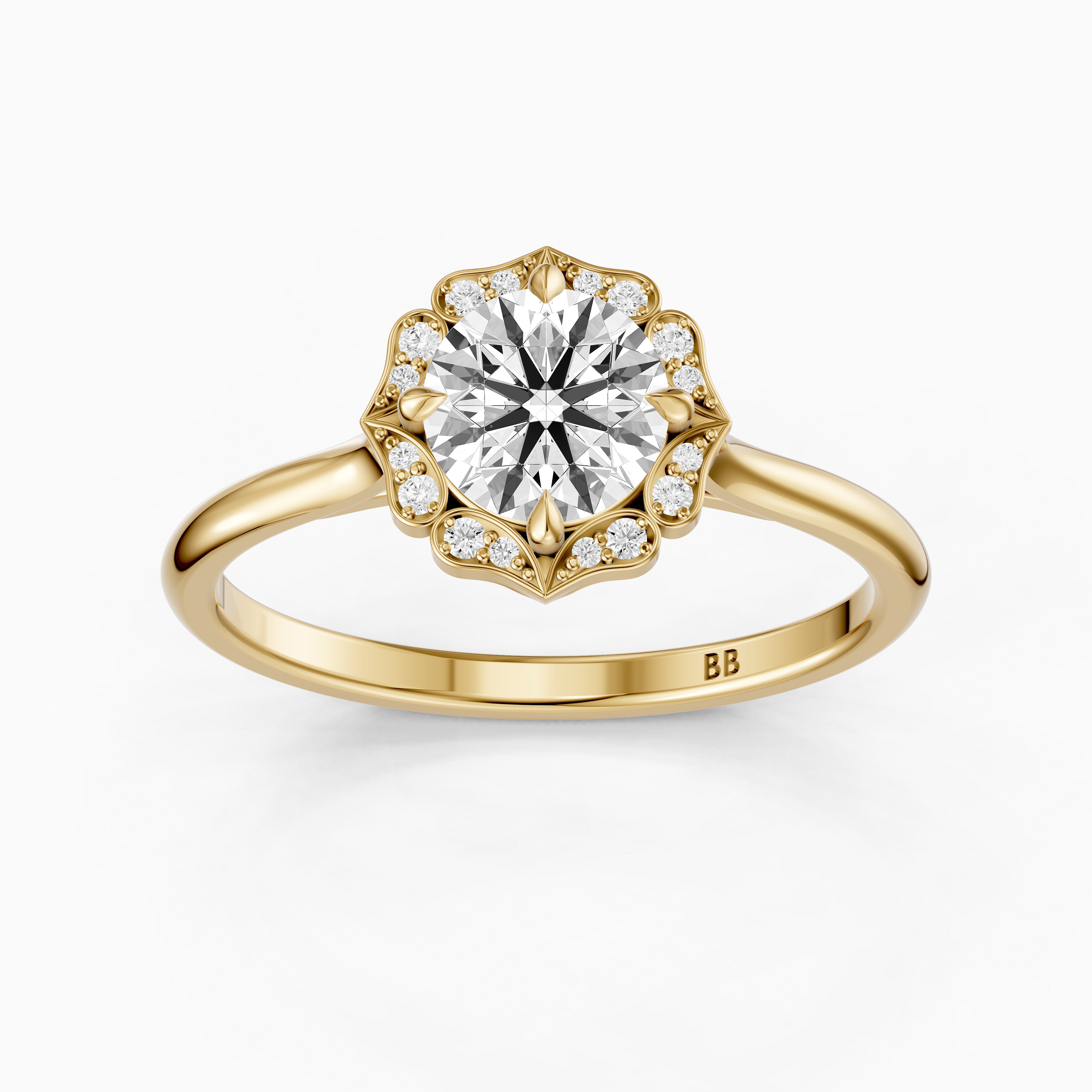 Maddyn Vintage Inspired Round Cut Halo Moissanite Diamond Ring