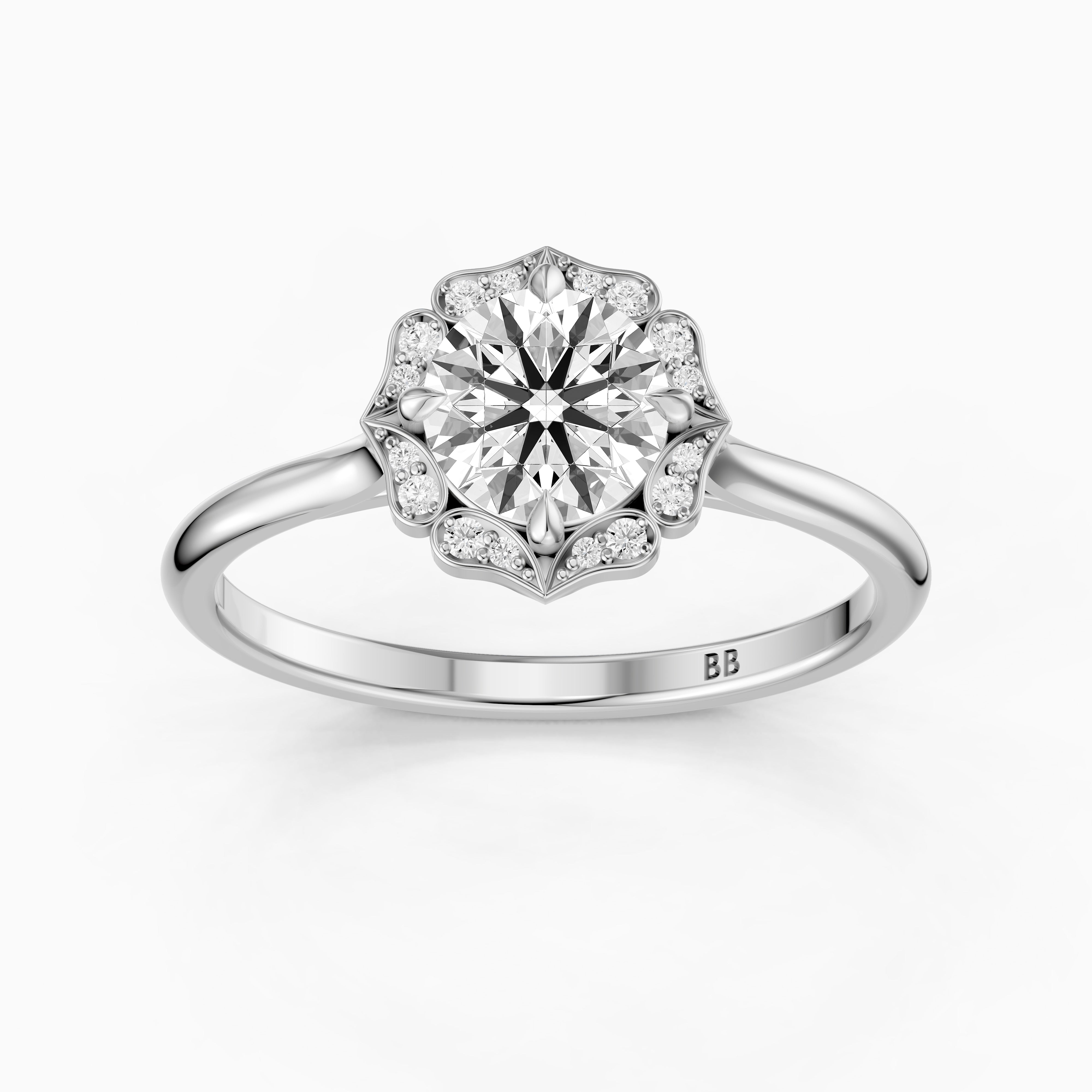 Maddyn Vintage Inspired Round Cut Halo Moissanite Diamond Ring