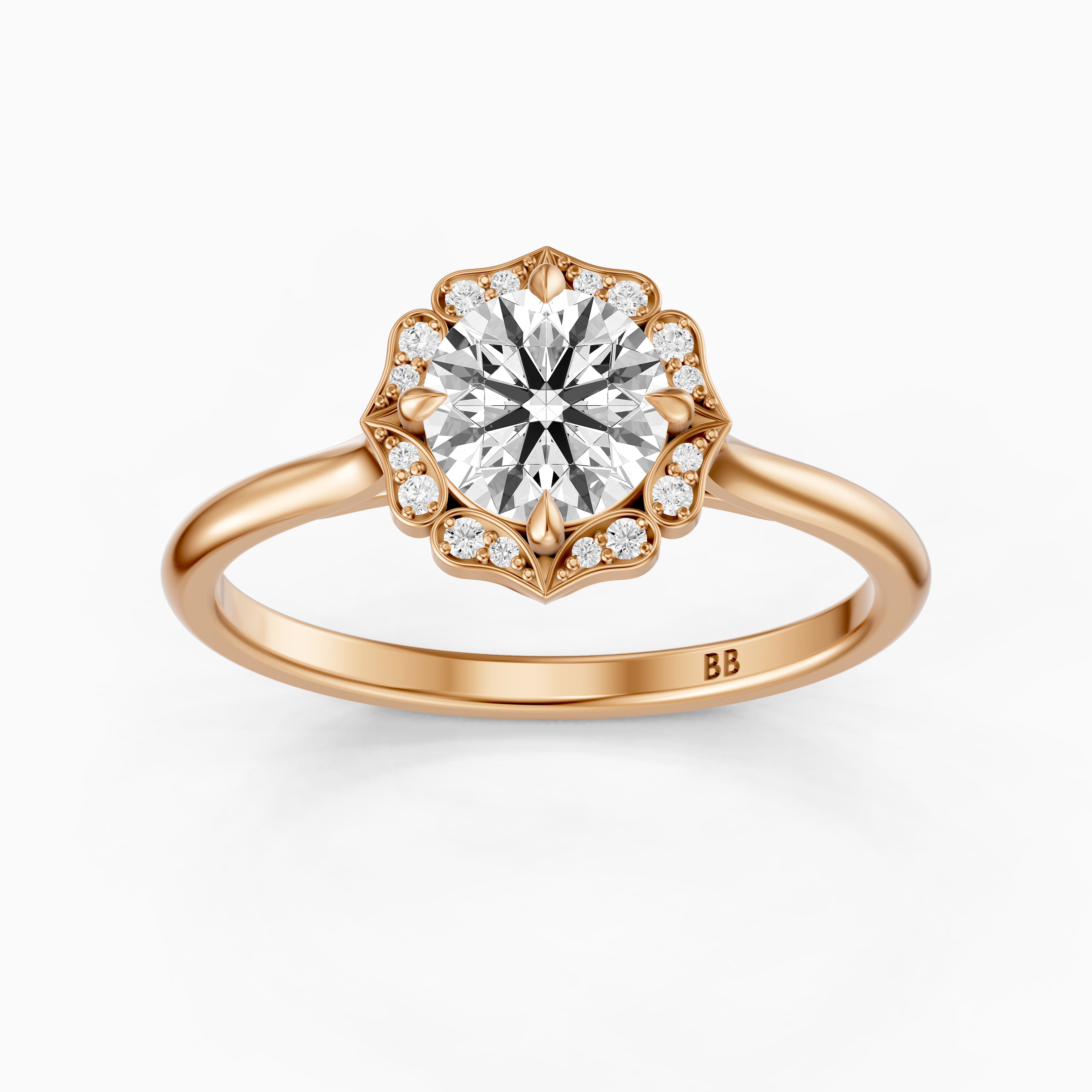 Maddyn Vintage Inspired Round Cut Halo Moissanite Diamond Ring