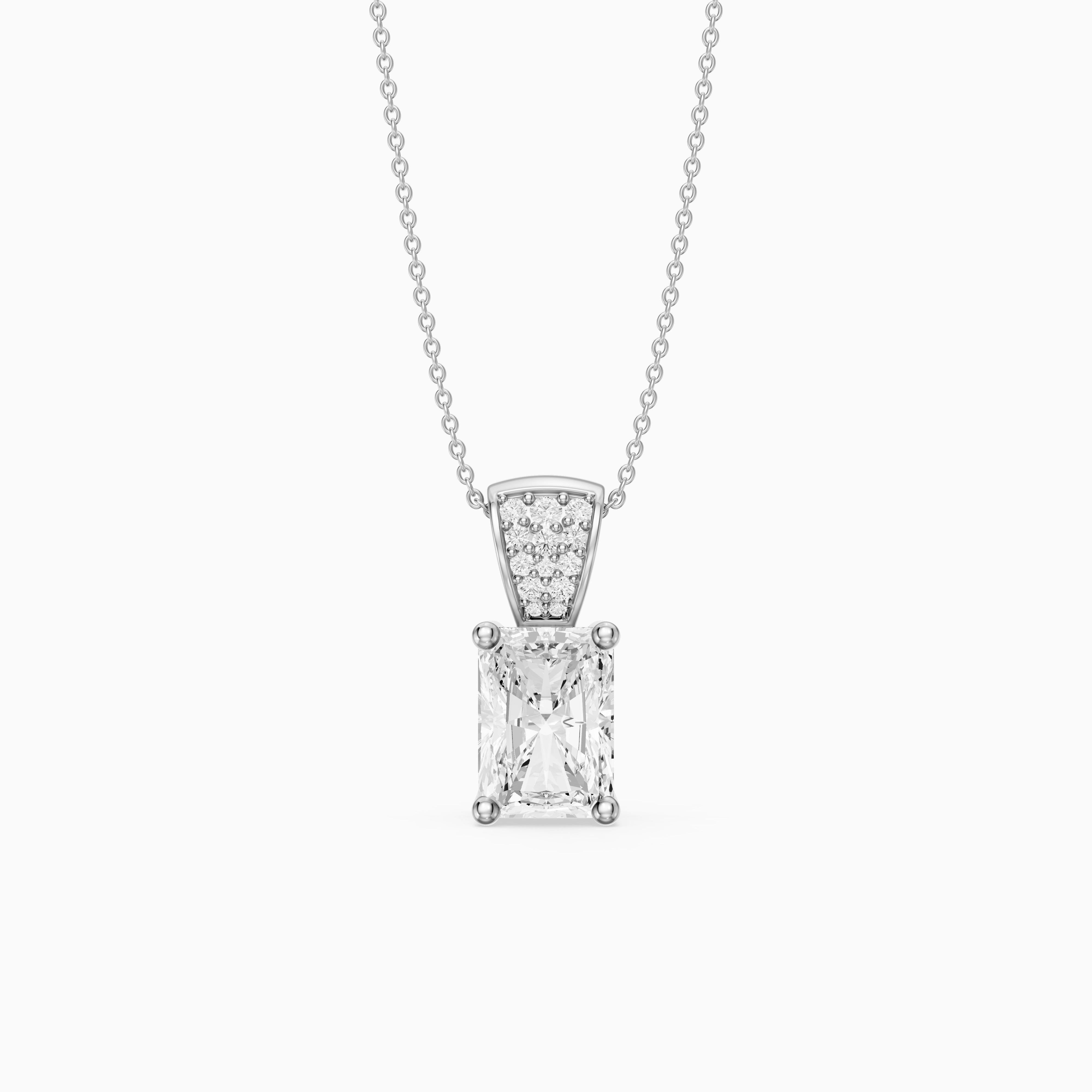 Kamila Radiant Cut Lab Grown Diamond Pendant with Pave Bail