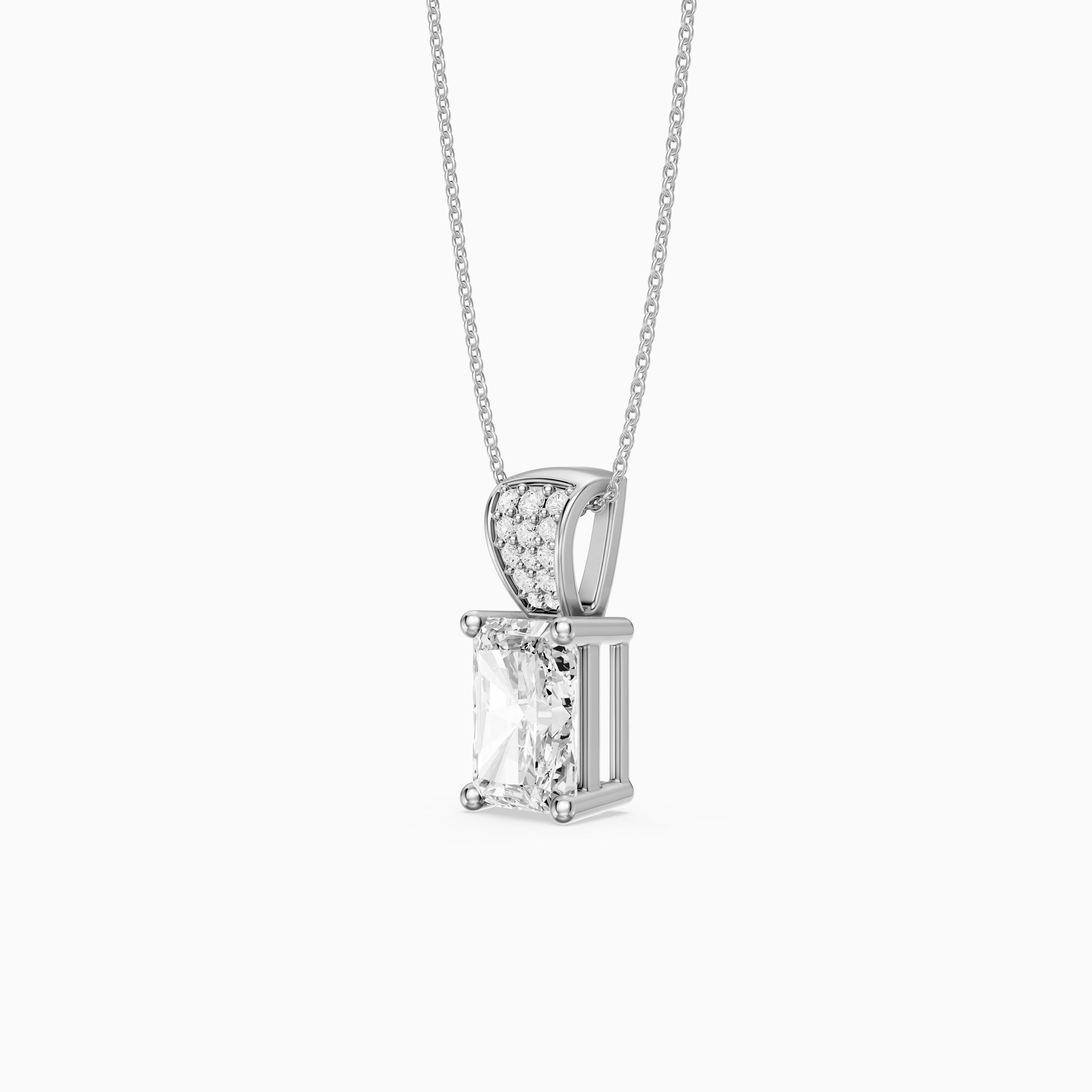 Kamila Radiant Cut Lab Grown Diamond Pendant with Pave Bail