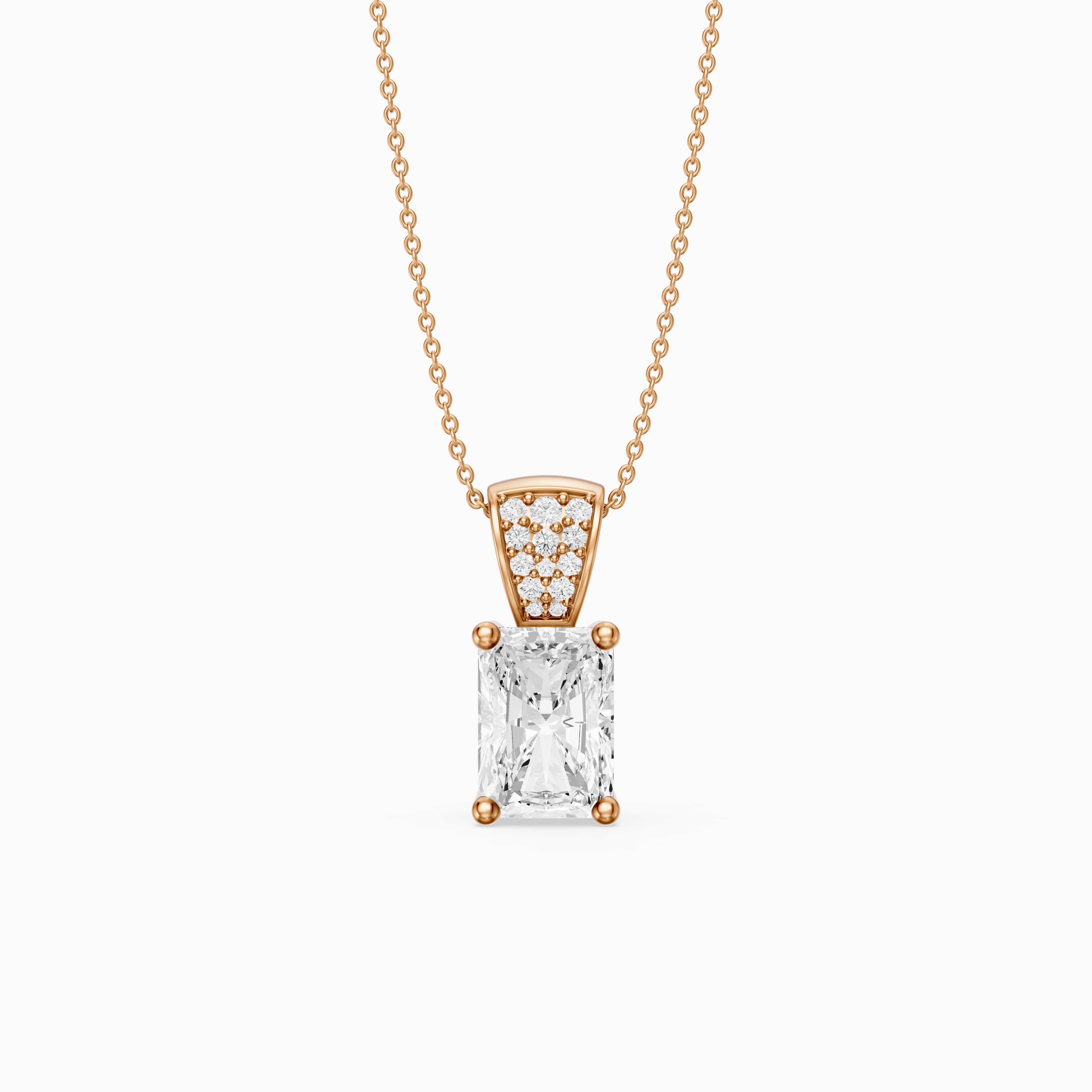 Kamila Radiant Cut Lab Grown Diamond Pendant with Pave Bail
