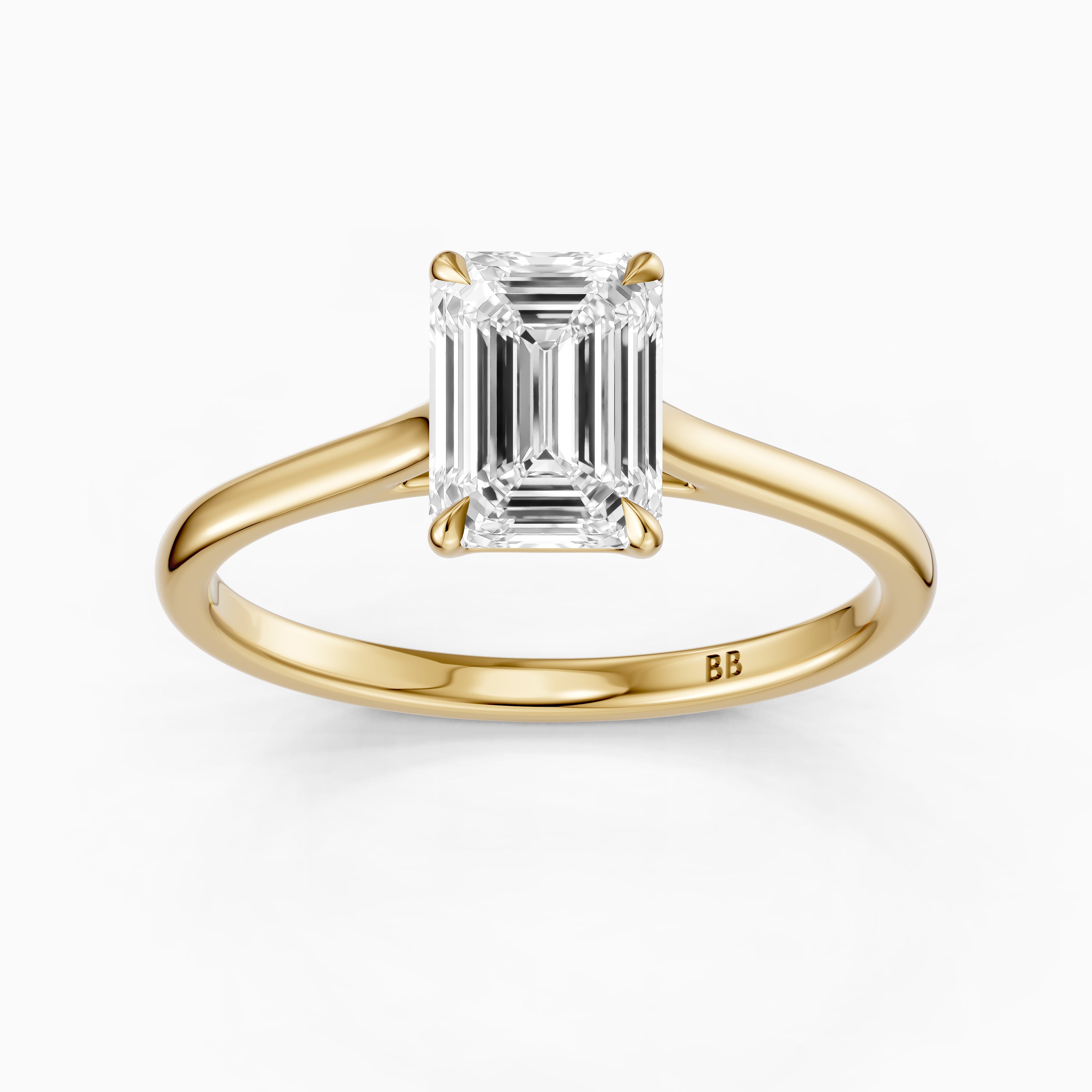 Emmali Emerald Cut Solitaire Cathedral Style Moissanite Diamond Ring