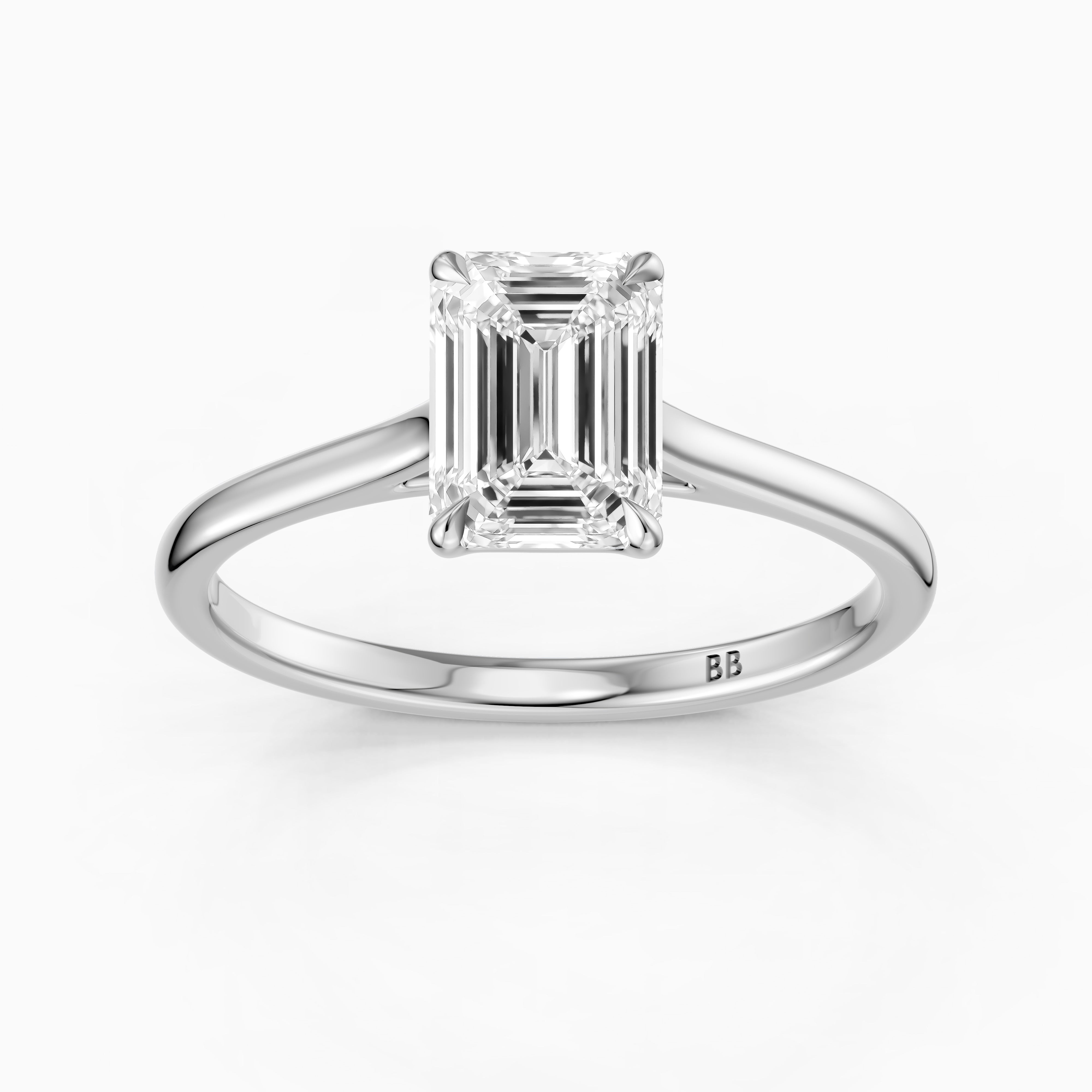 Emmali Emerald Cut Solitaire Cathedral Style Moissanite Diamond Ring