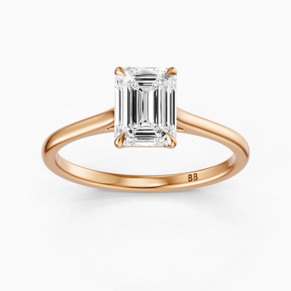 Emmali Emerald Cut Solitaire Cathedral Style Moissanite Diamond Ring