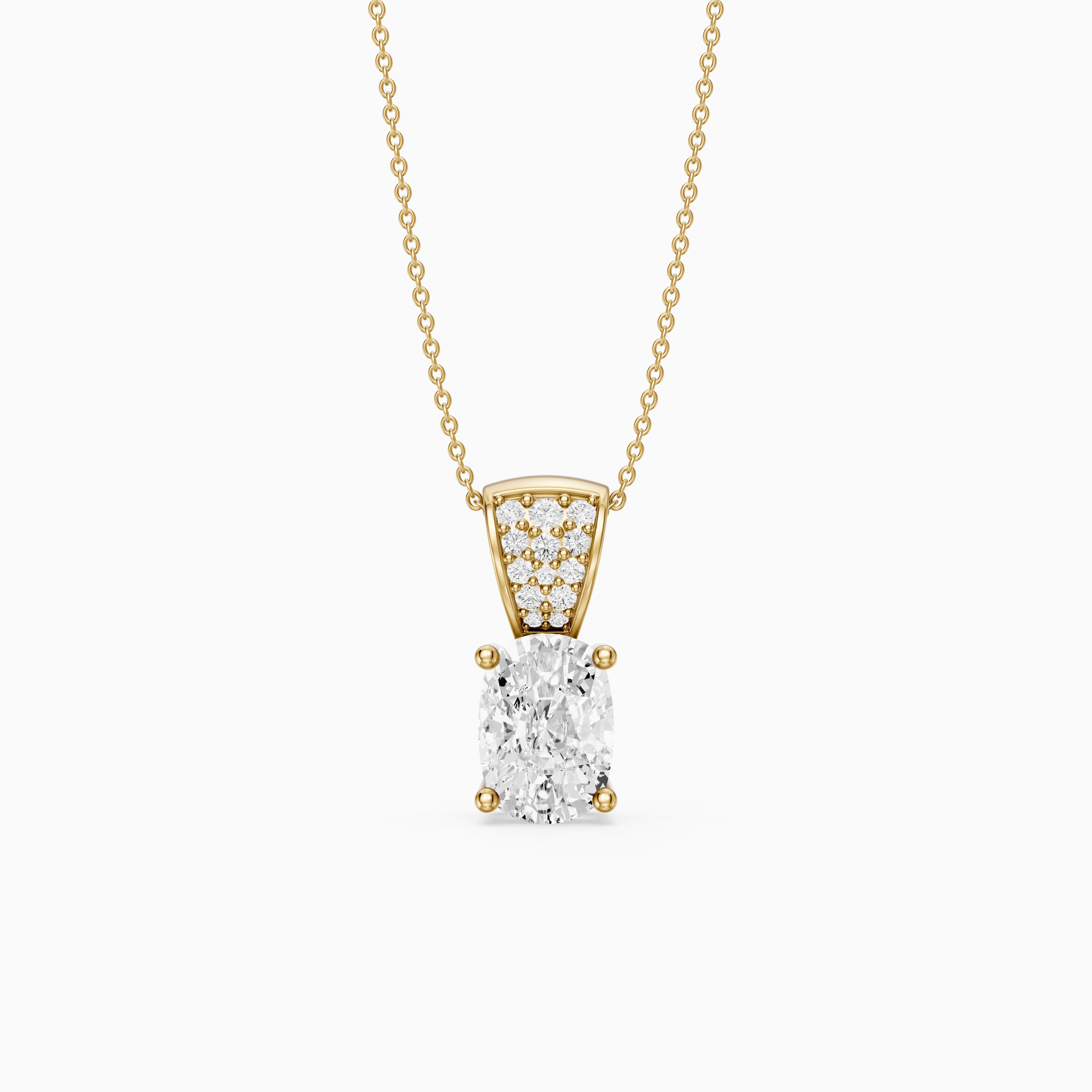 Itzel Elongated Cushion Cut Lab Grown Diamond Pendant with Pave Bail