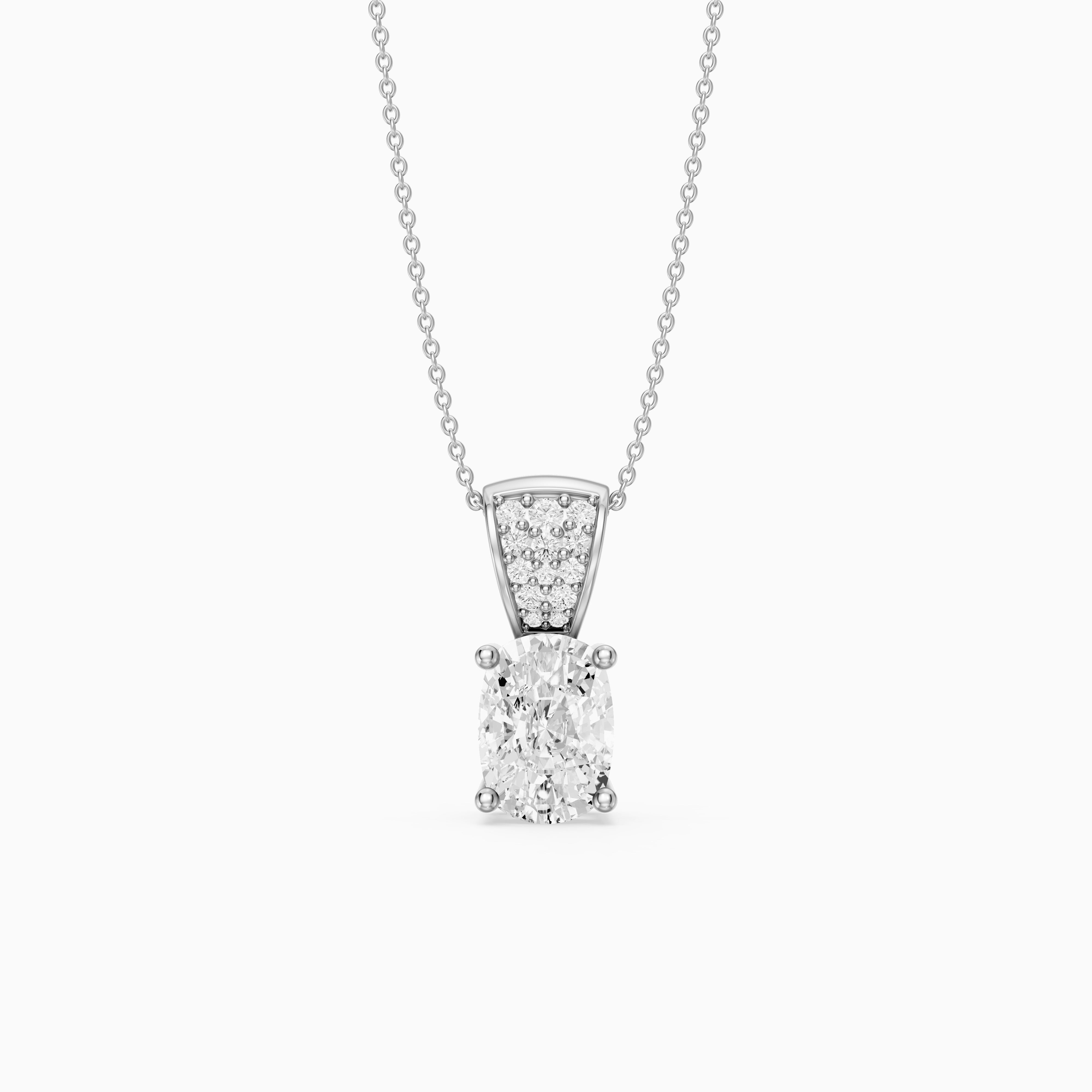Itzel Elongated Cushion Cut Lab Grown Diamond Pendant with Pave Bail