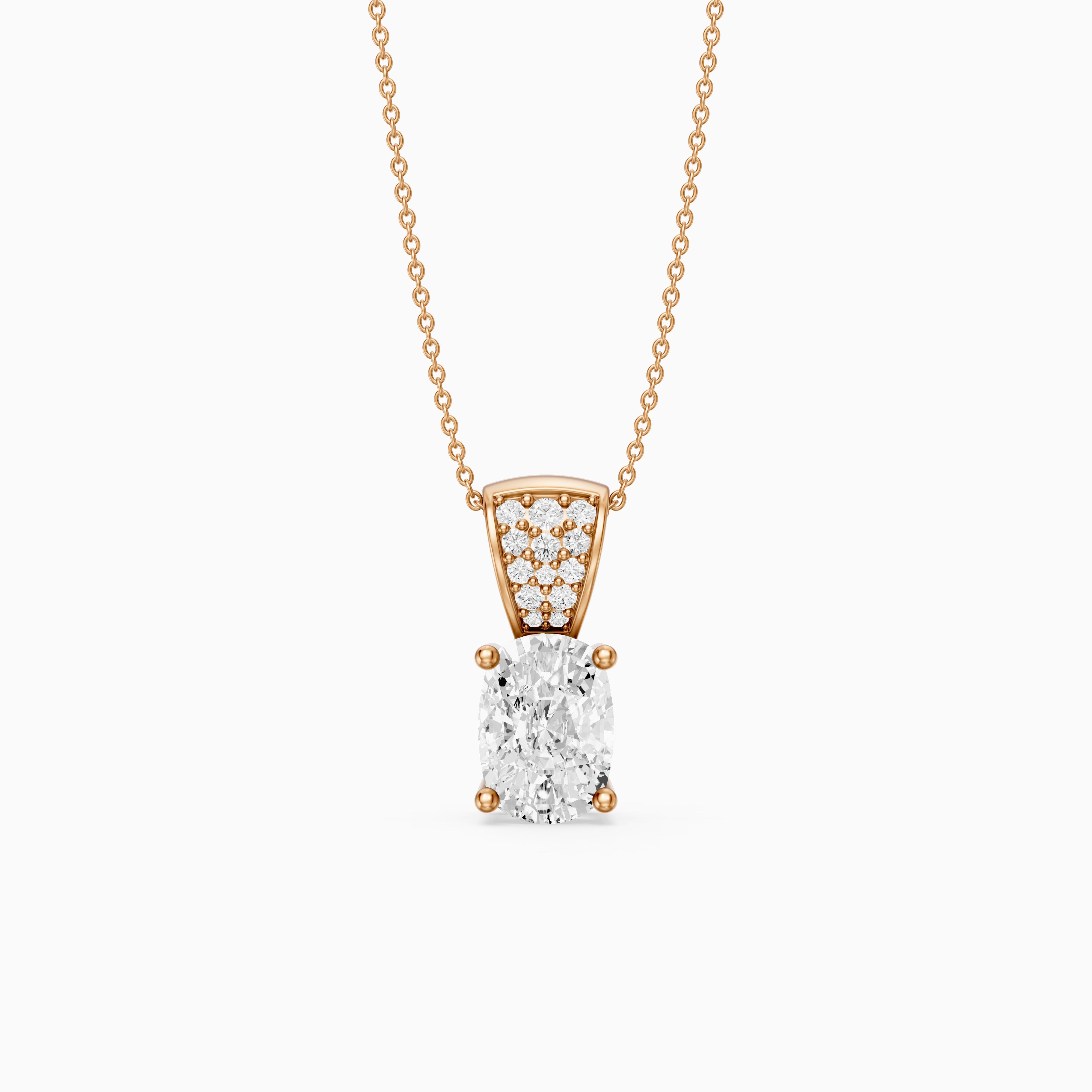 Itzel Elongated Cushion Cut Lab Grown Diamond Pendant with Pave Bail