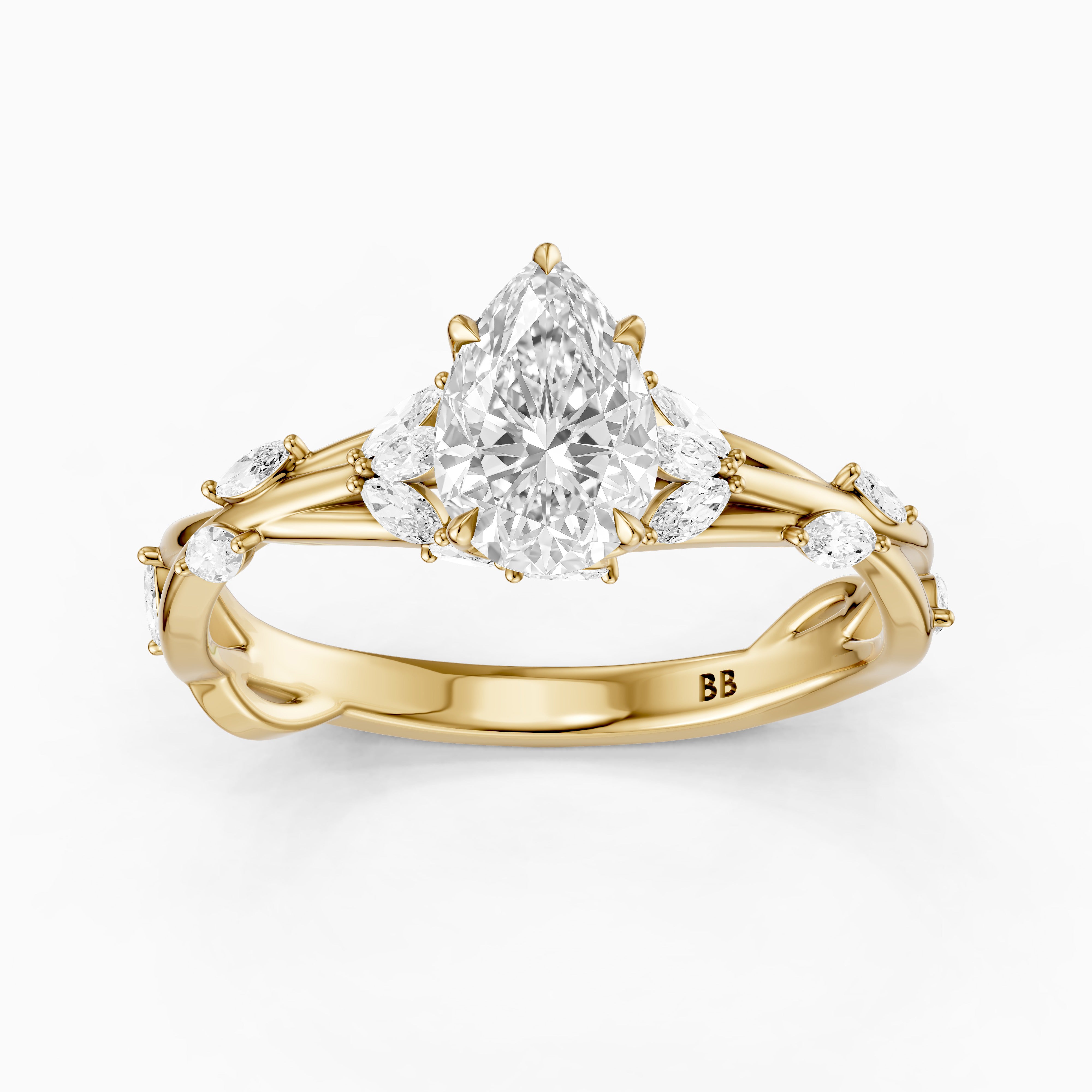 Luna Pear Cut Marquise Side Stone Nature Inspired Moissanite Diamond Ring