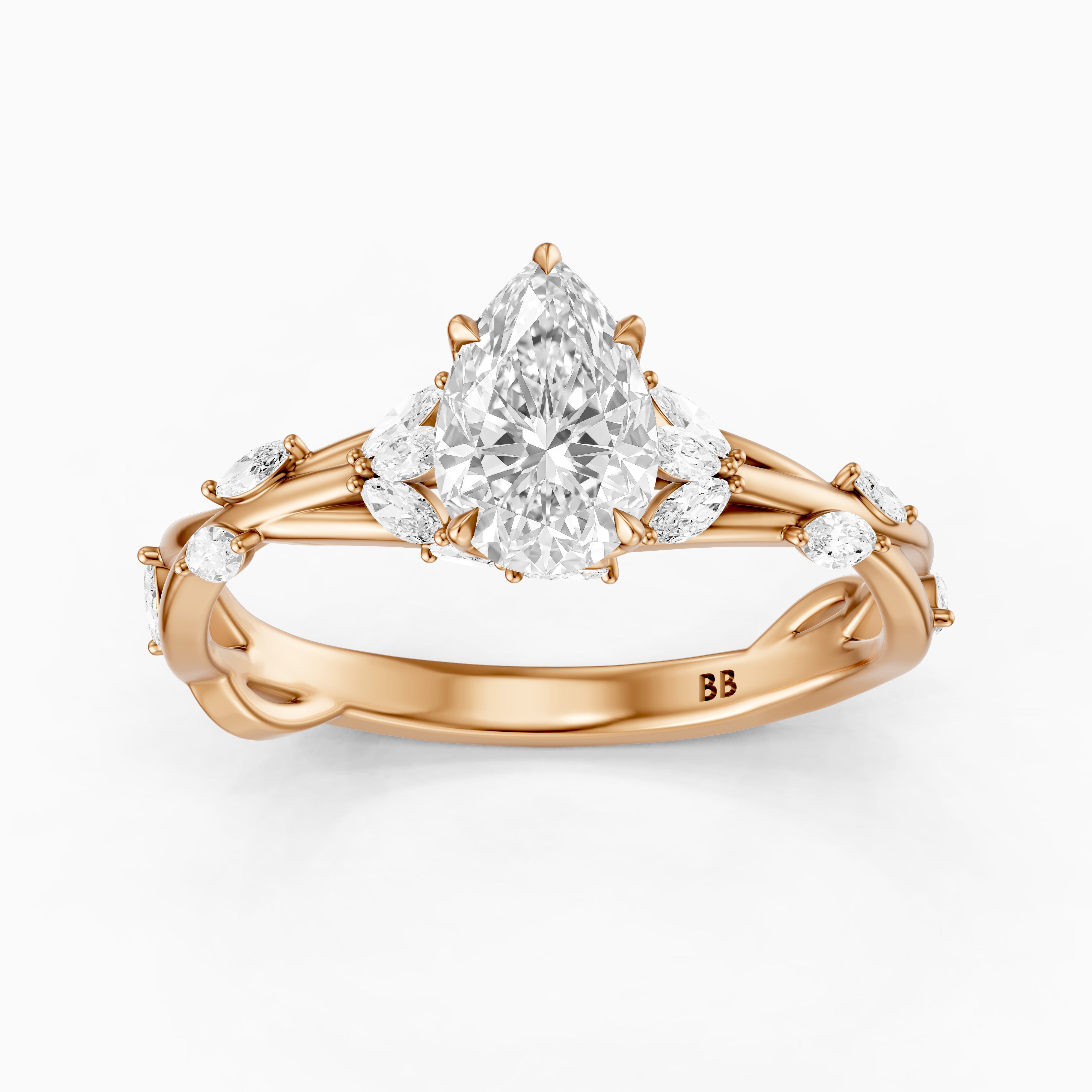 Luna Pear Cut Marquise Side Stone Nature Inspired Moissanite Diamond Ring
