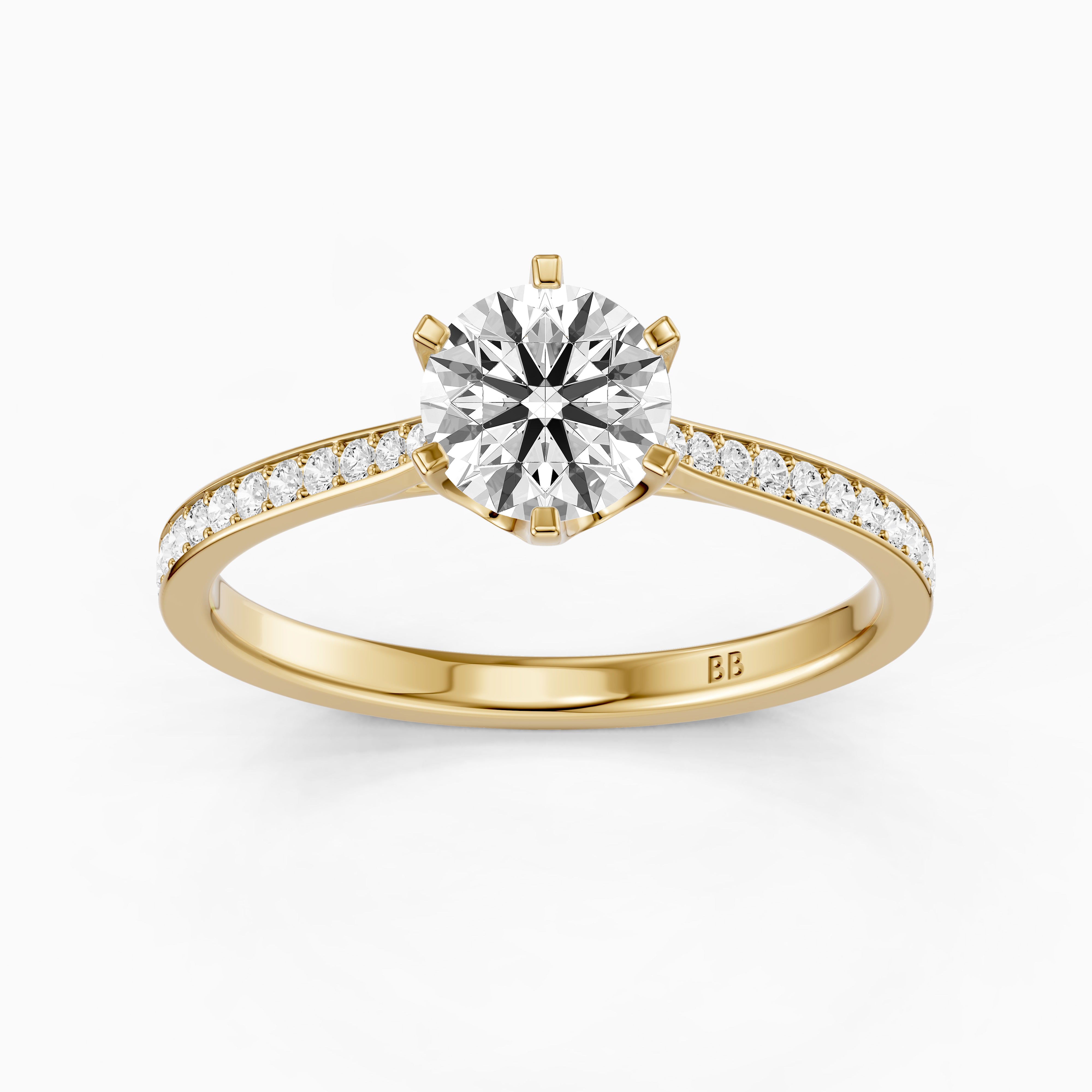 Desire 6 Prong Round Cut Side Stone Channel Set Lab Grown Diamond Ring