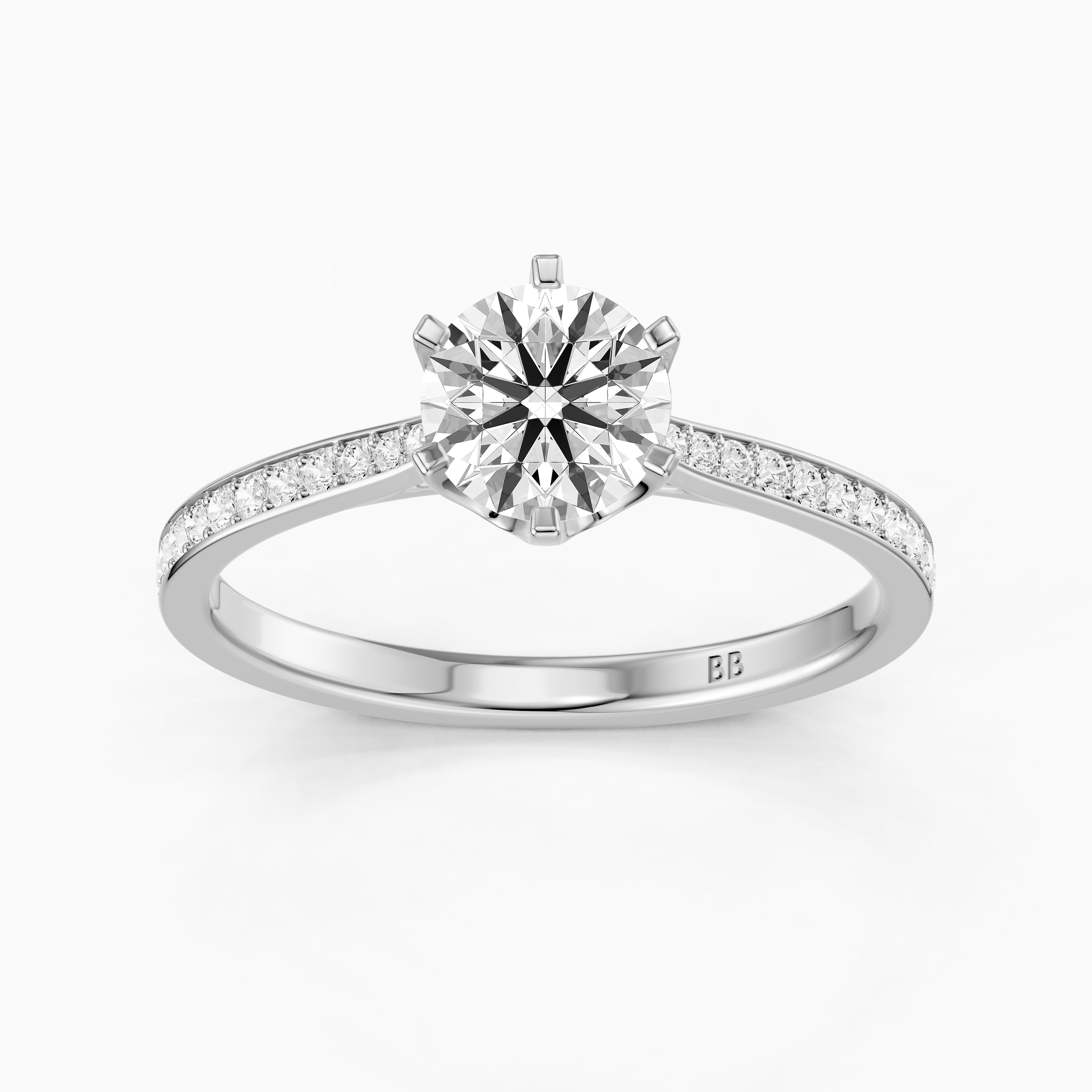 Desire 6 Prong Round Cut Side Stone Channel Set Lab Grown Diamond Ring