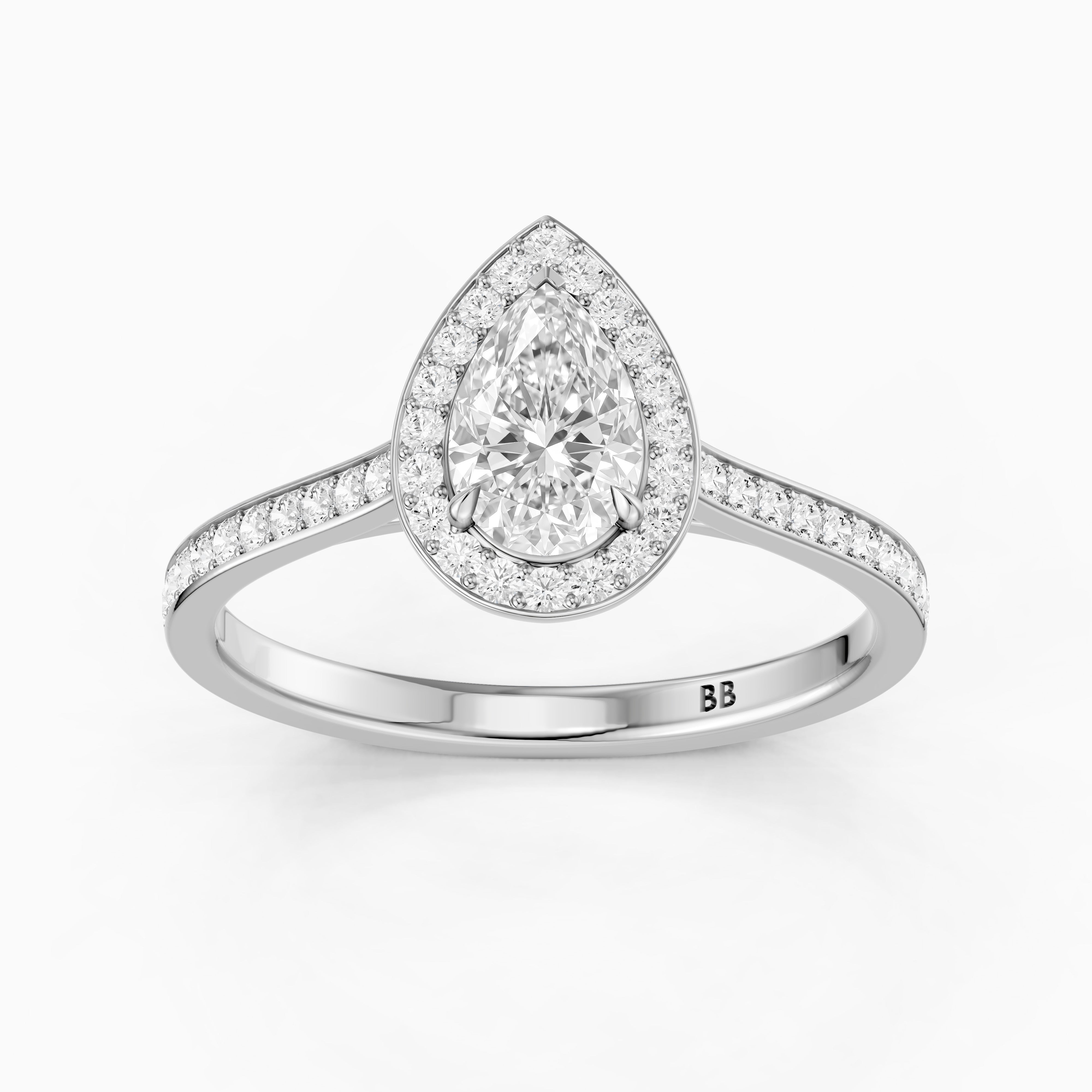 Darcie Pear Cut Halo Channel Set Moissanite Diamond Ring