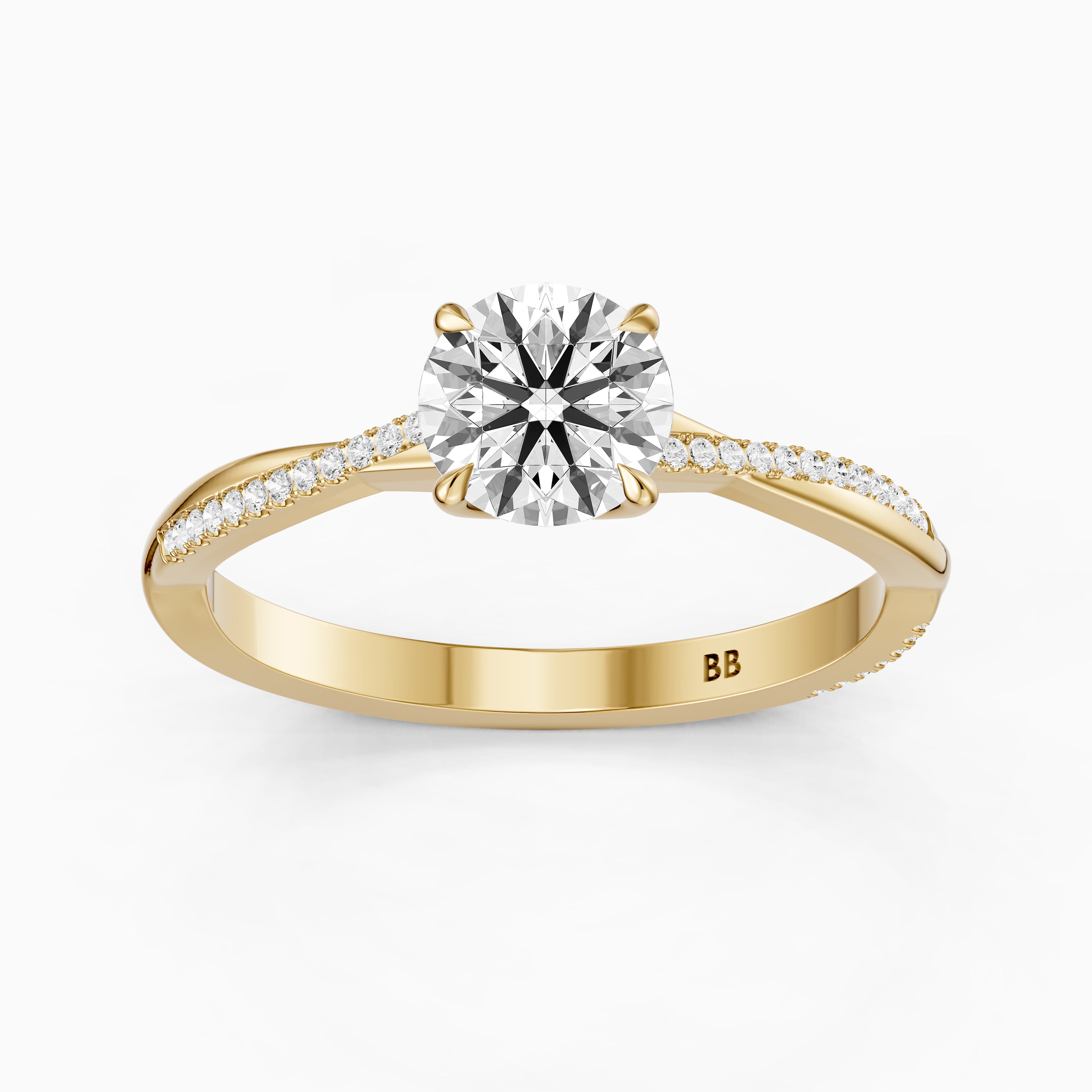 Carrie Round Cut Twisted Pave Side Stone Moissanite Diamond Ring