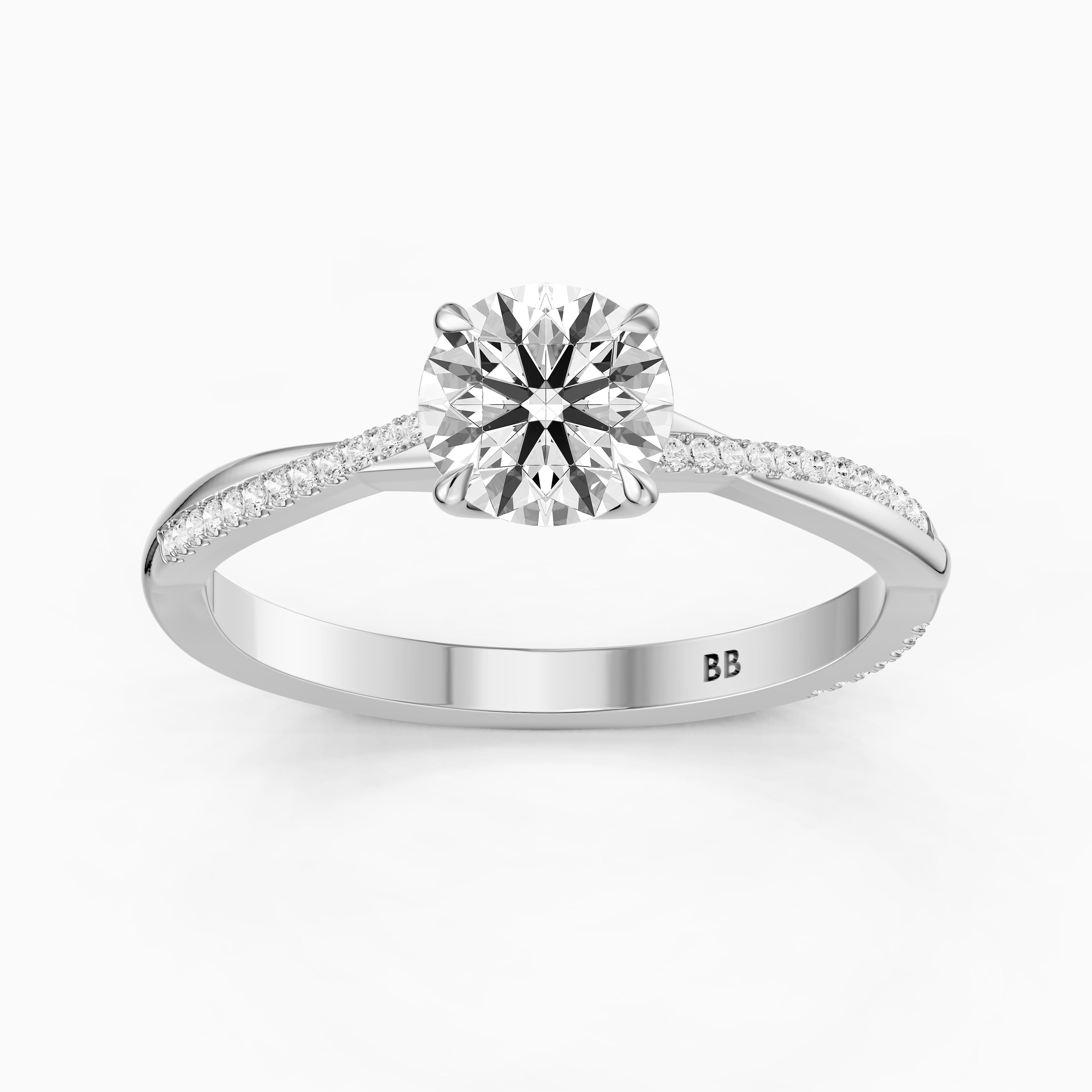 Carrie Round Cut Twisted Pave Side Stone Moissanite Diamond Ring
