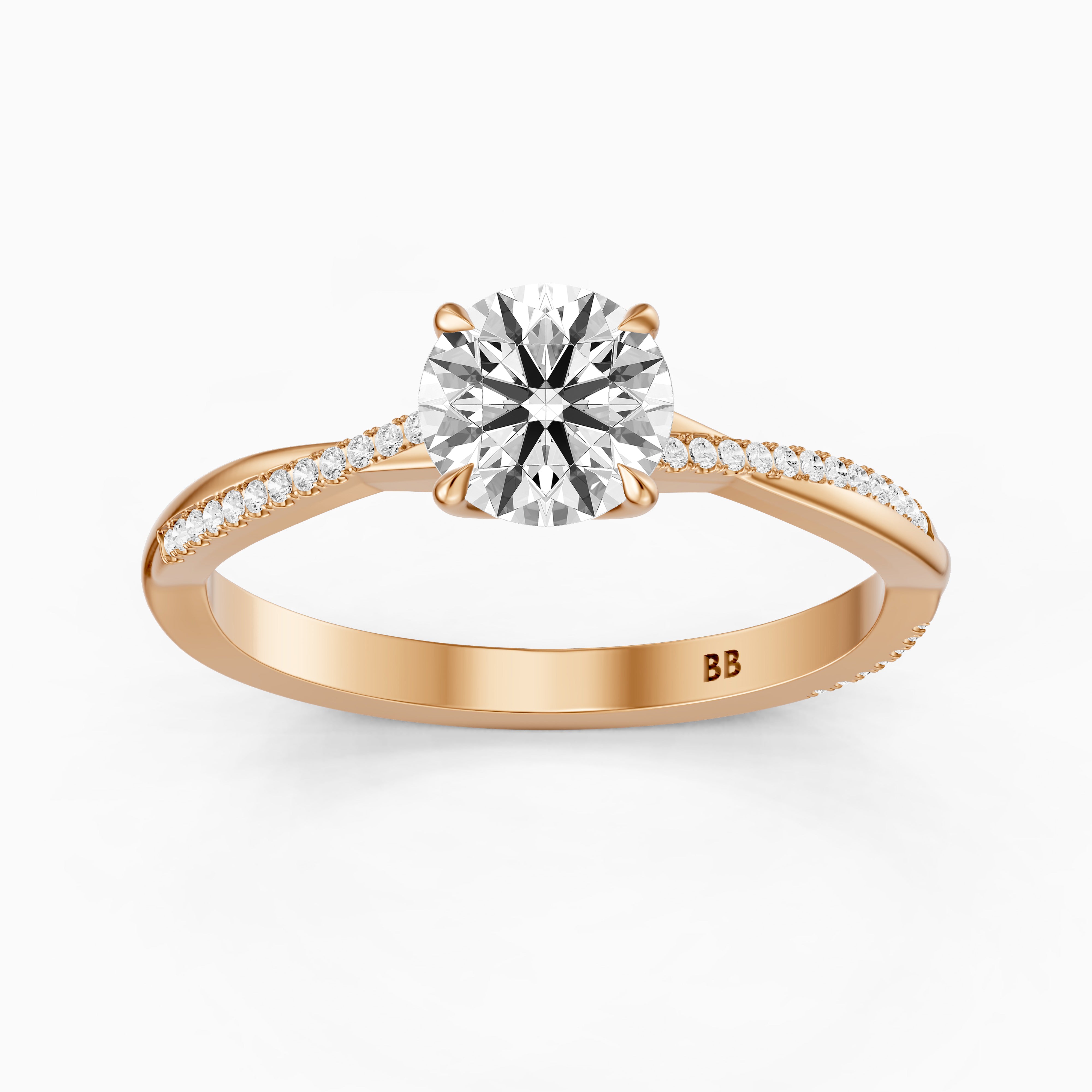 Carrie Round Cut Twisted Pave Side Stone Moissanite Diamond Ring