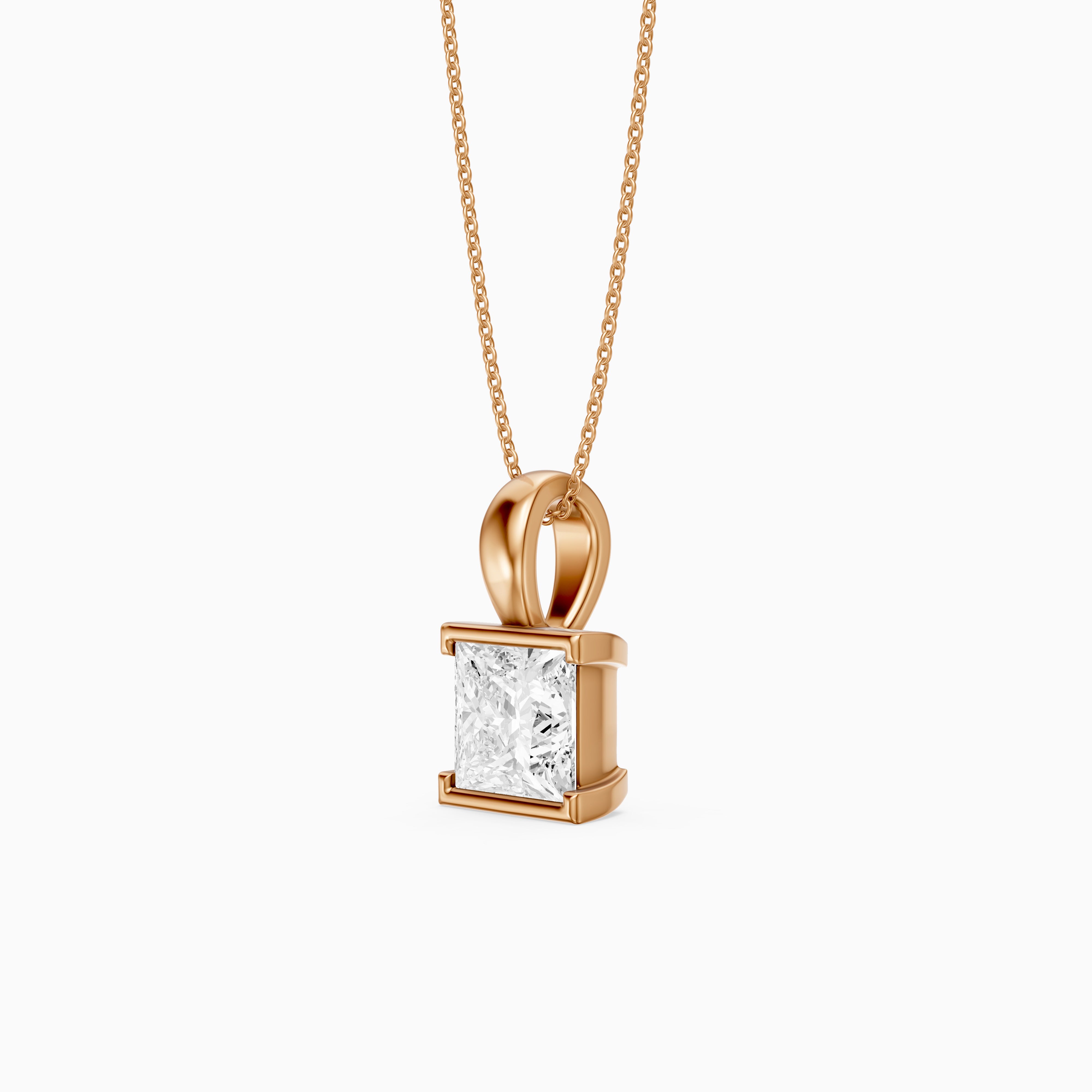 Mallory Princess Cut Lab Grown Diamond Half Bezel Solitaire Pendant