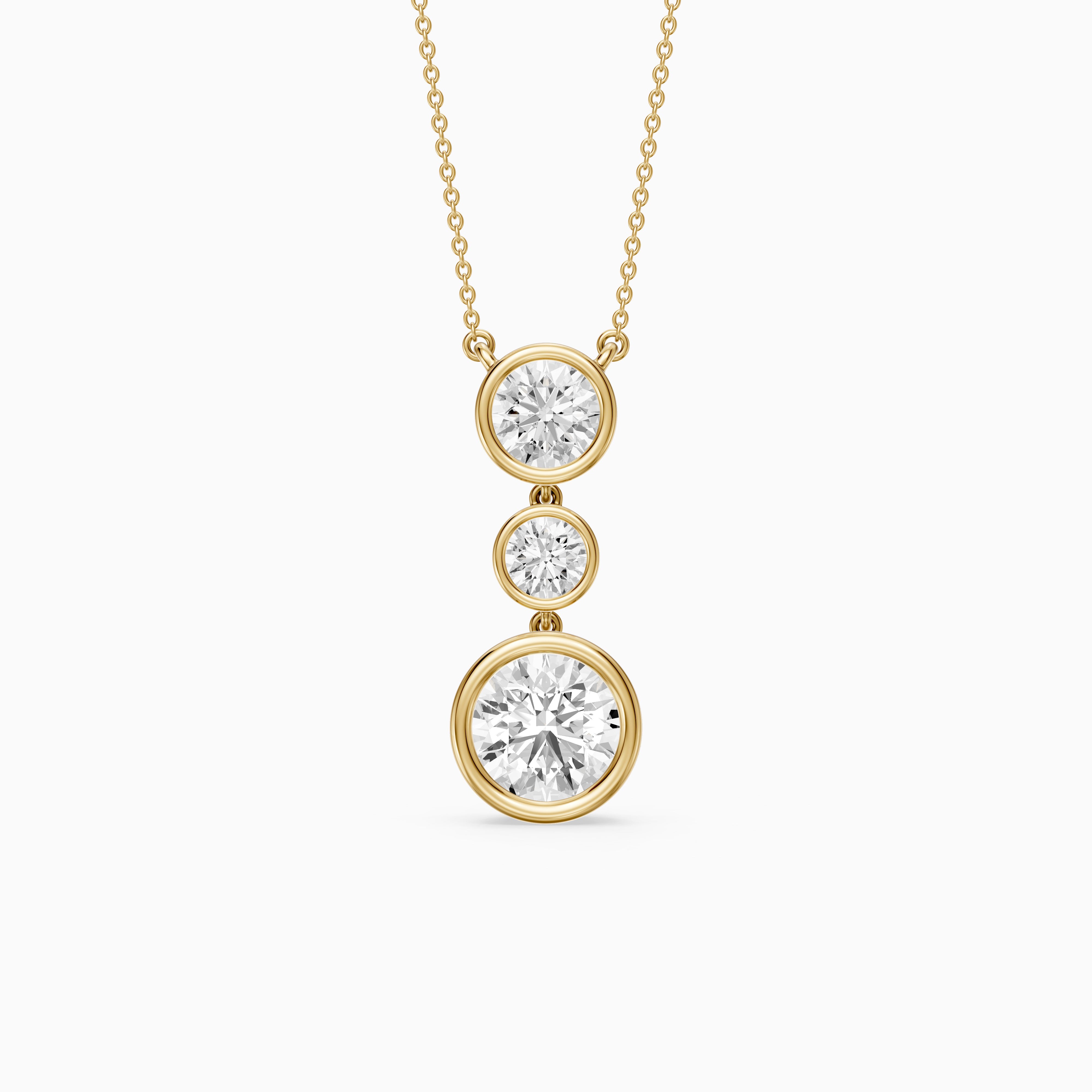 Esmeralda Three Stone Round Bezel Lab Grown Diamond Pendant