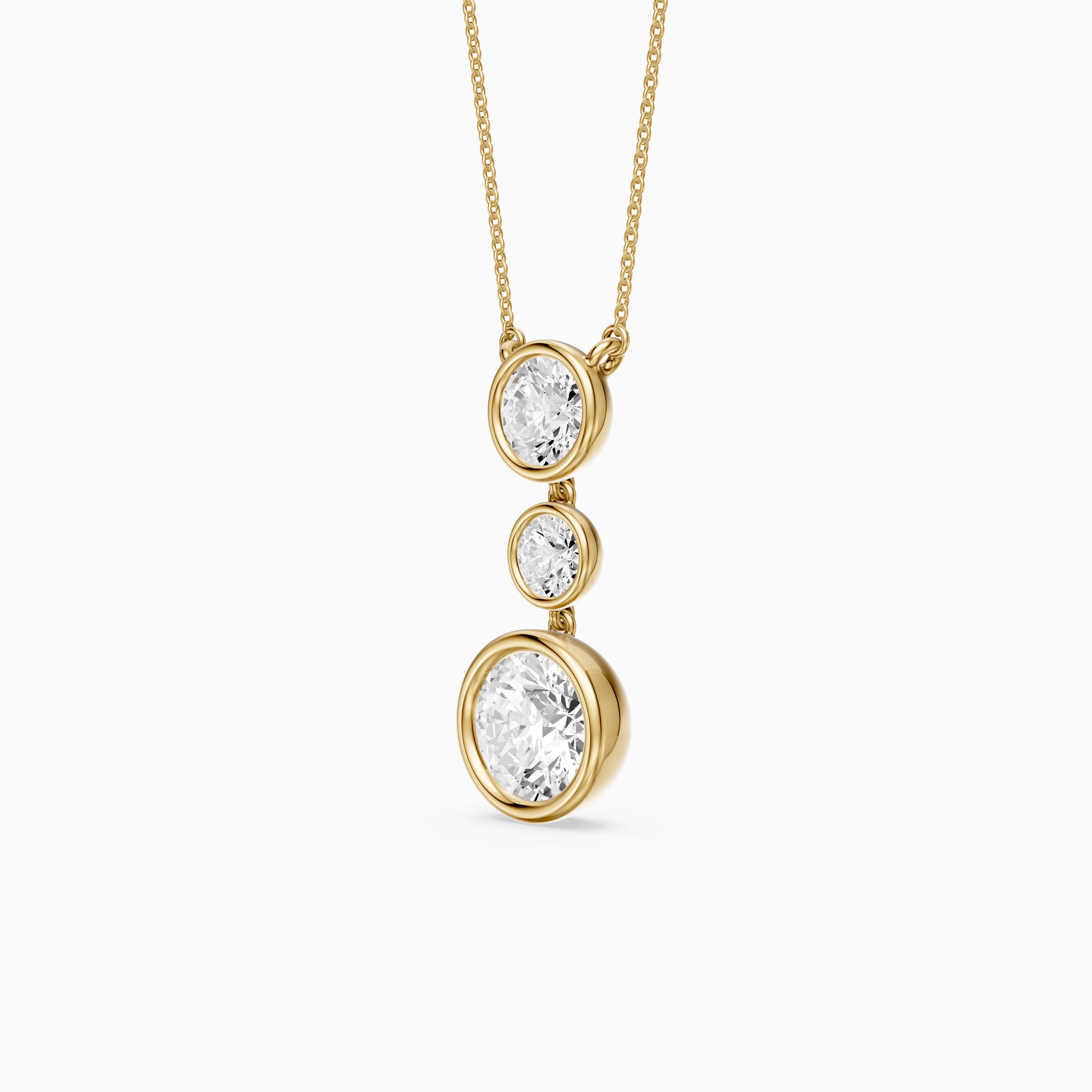Esmeralda Three Stone Round Bezel Lab Grown Diamond Pendant