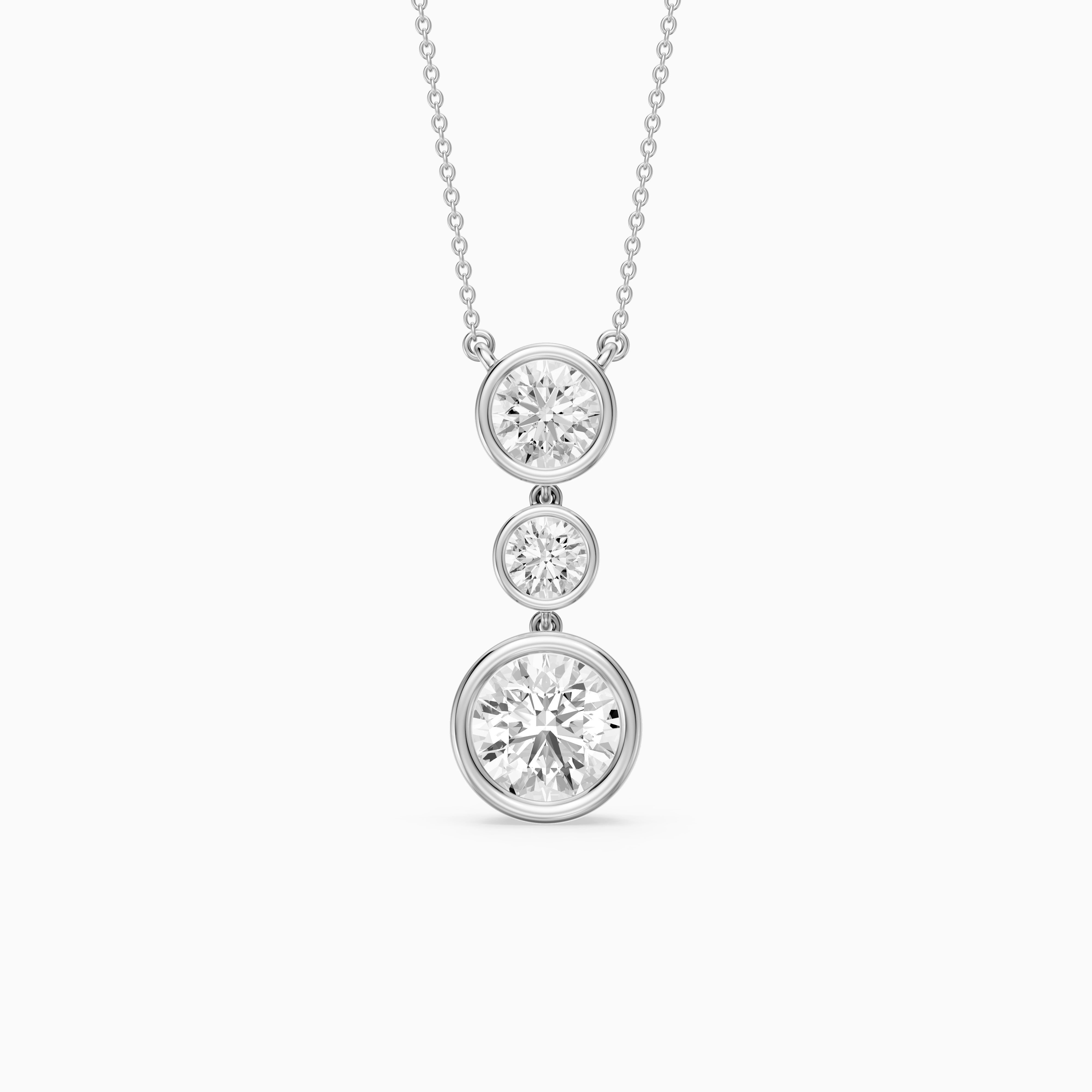 Esmeralda Three Stone Round Bezel Lab Grown Diamond Pendant