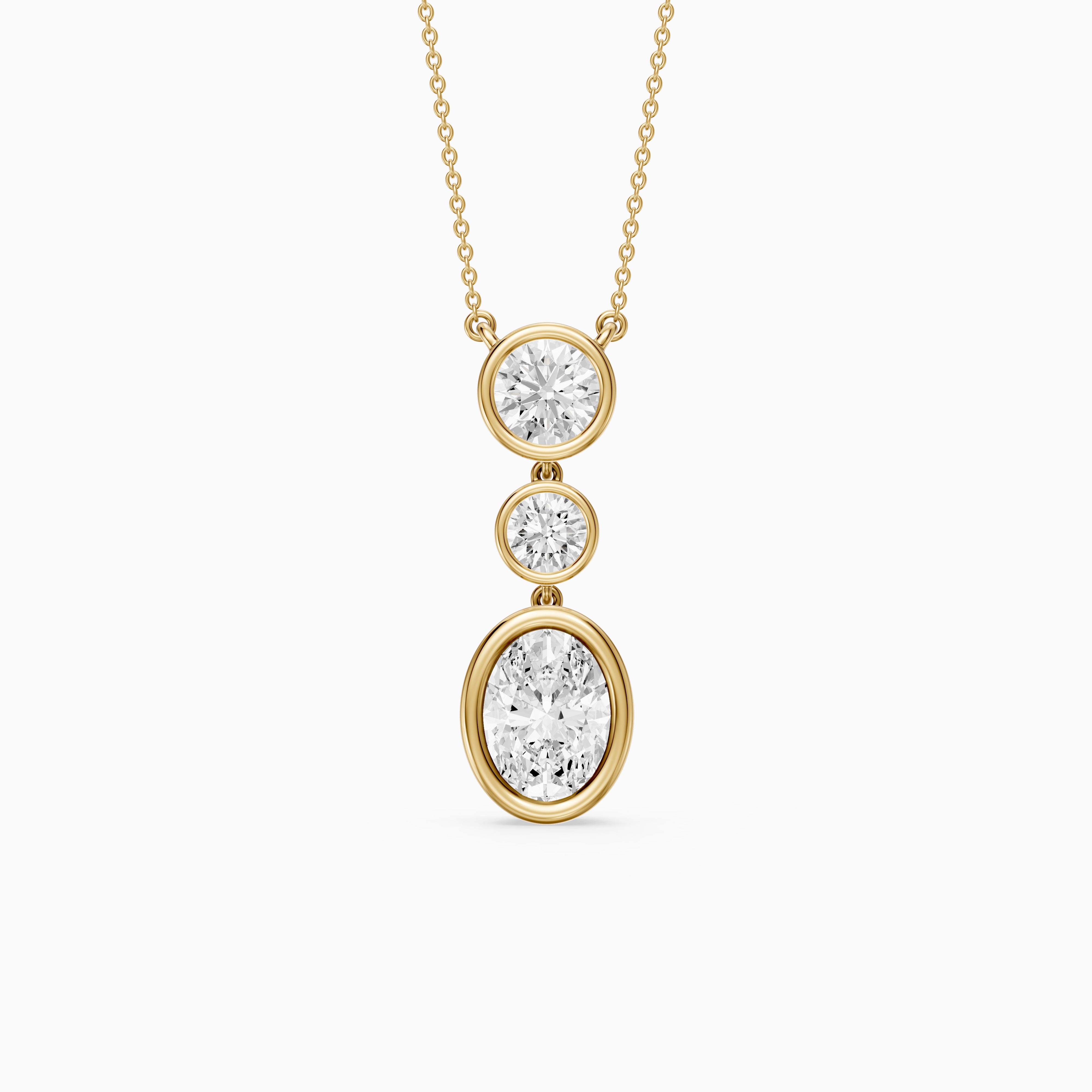 Malani Oval Cut and Round Cut Bezel Lab Grown Diamond Drop Pendant