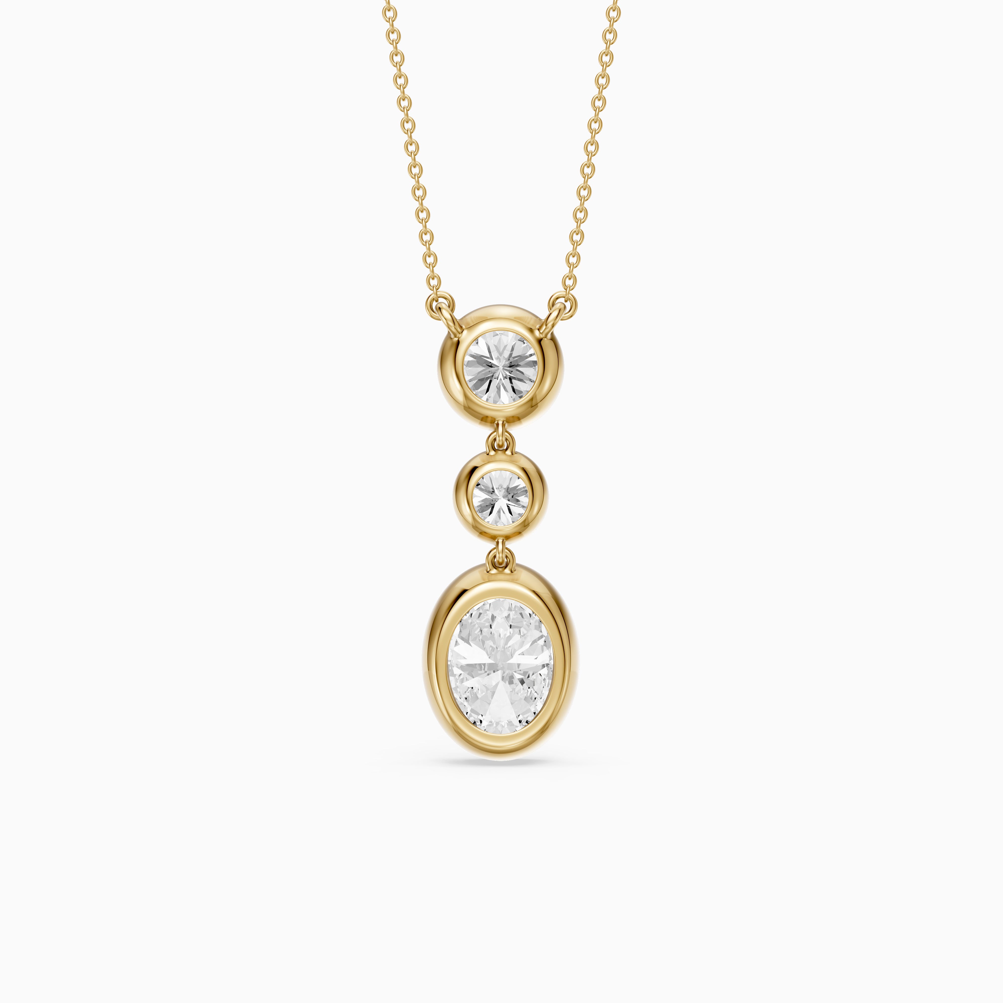 Malani Oval Cut and Round Cut Bezel Lab Grown Diamond Drop Pendant
