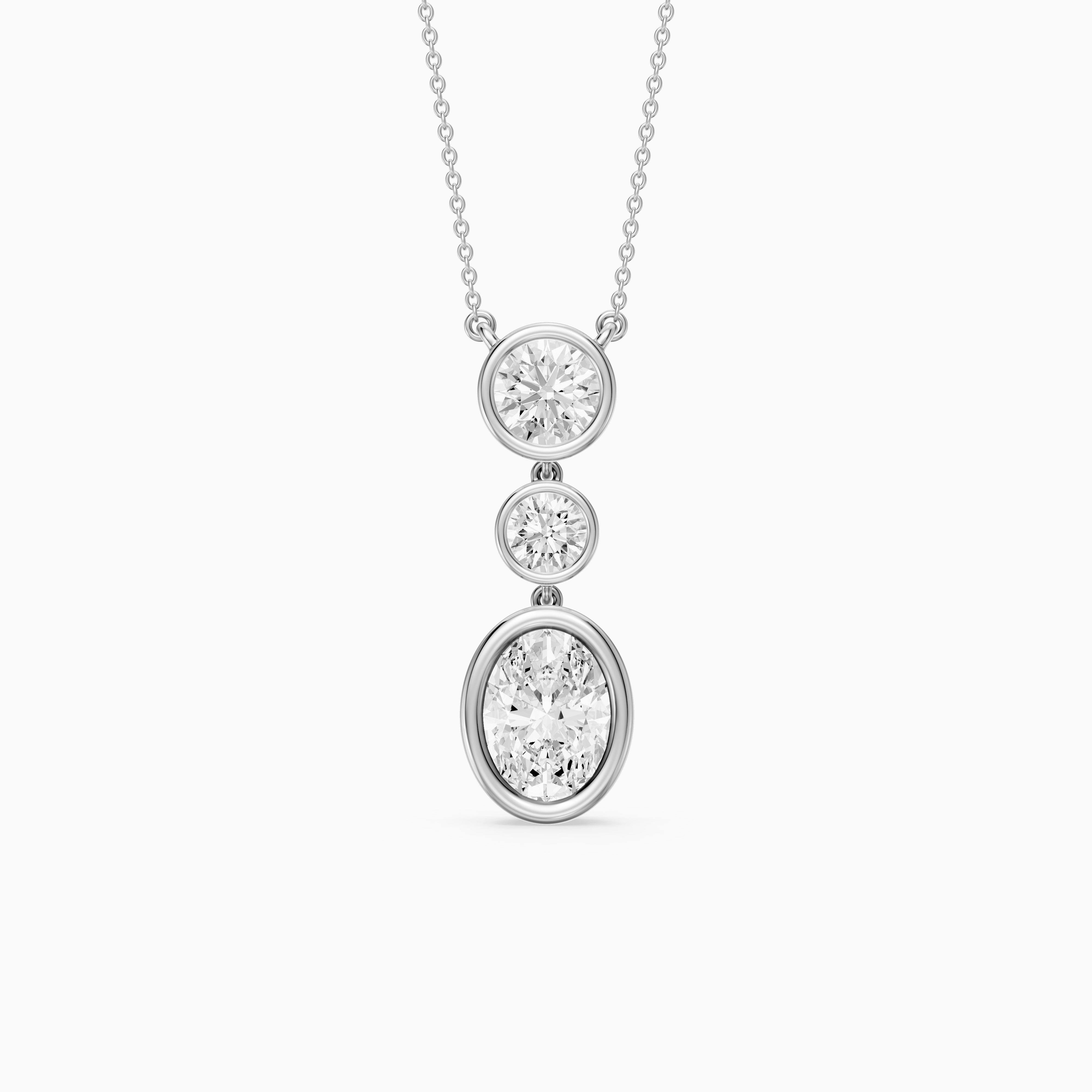 Malani Oval Cut and Round Cut Bezel Lab Grown Diamond Drop Pendant