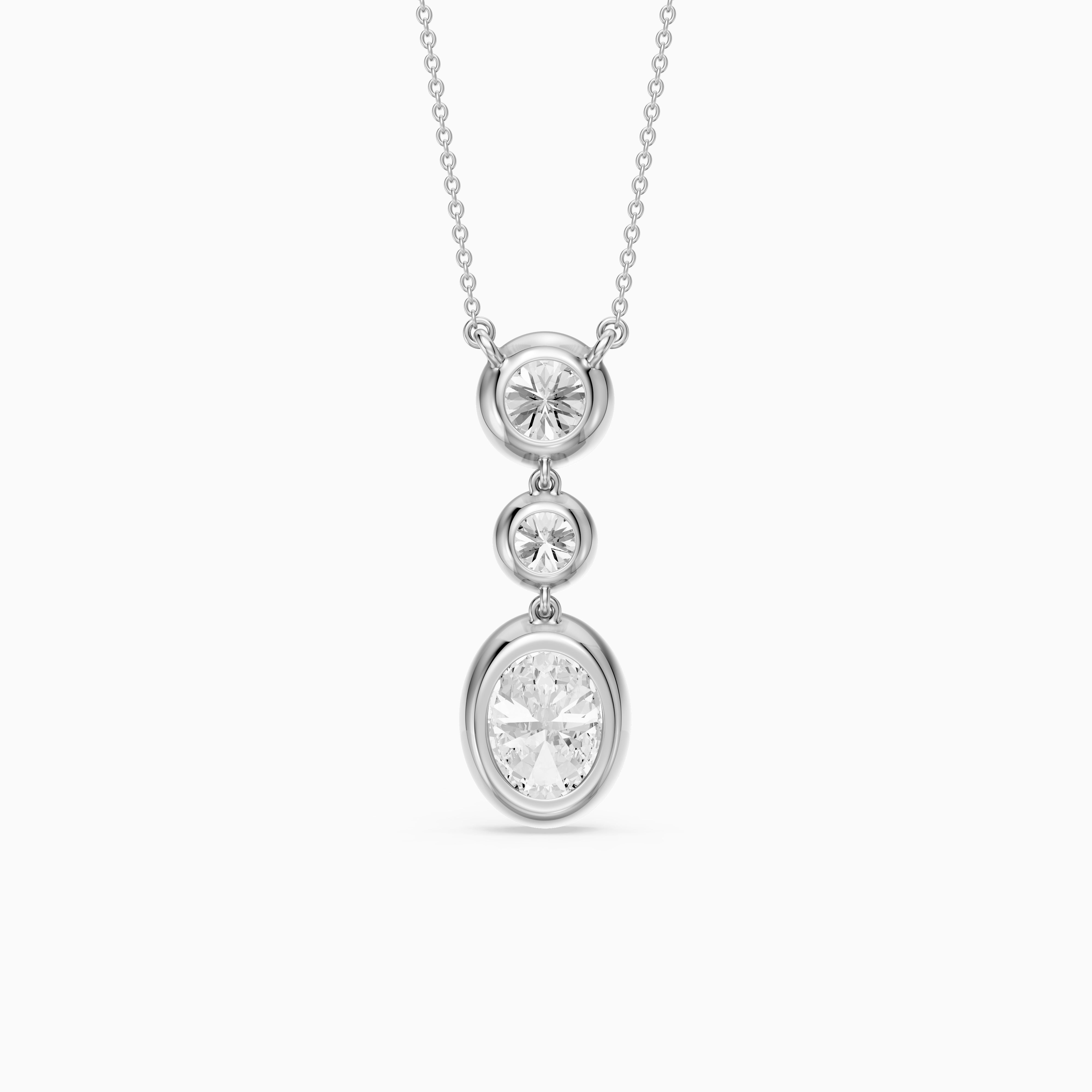 Malani Oval Cut and Round Cut Bezel Lab Grown Diamond Drop Pendant