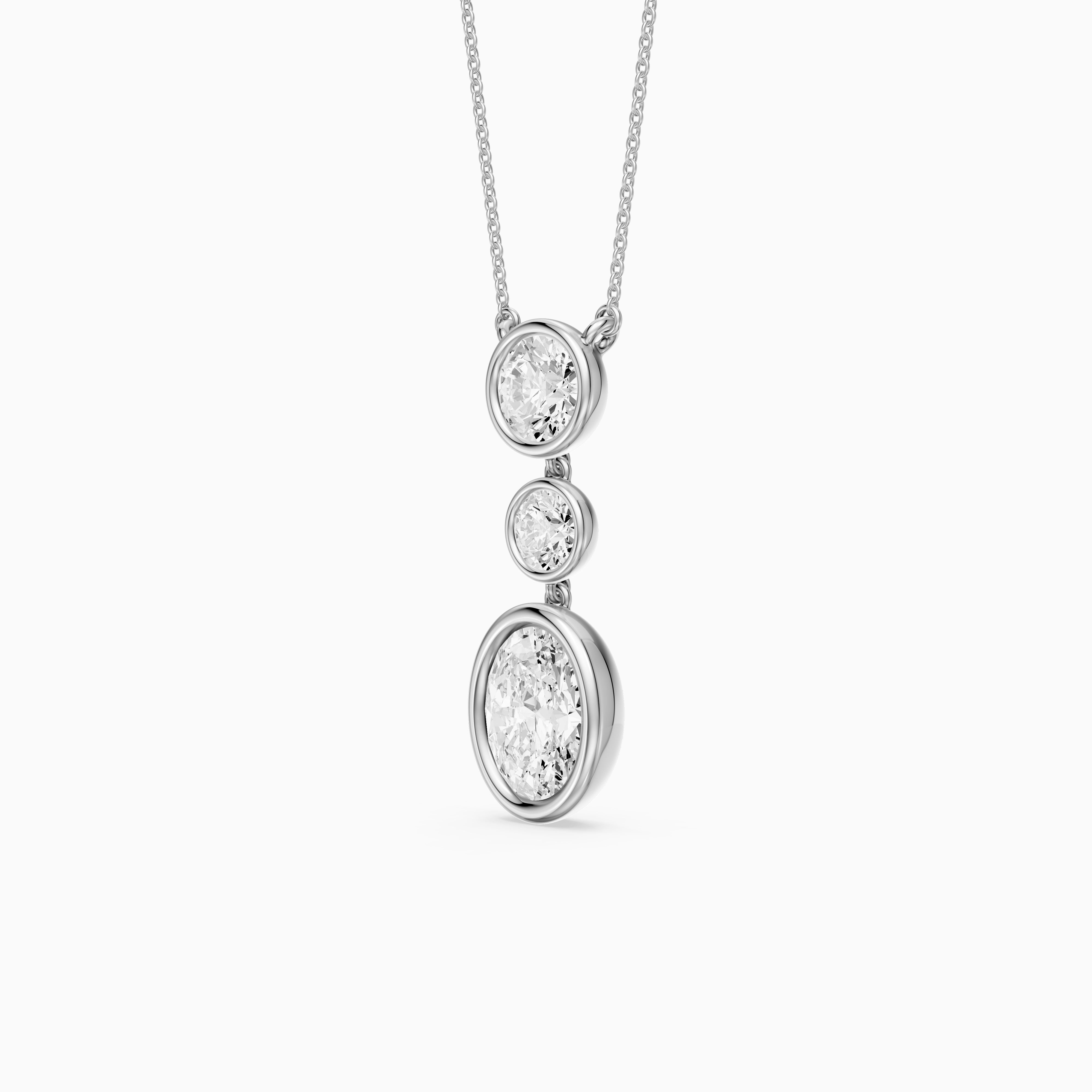 Malani Oval Cut and Round Cut Bezel Lab Grown Diamond Drop Pendant