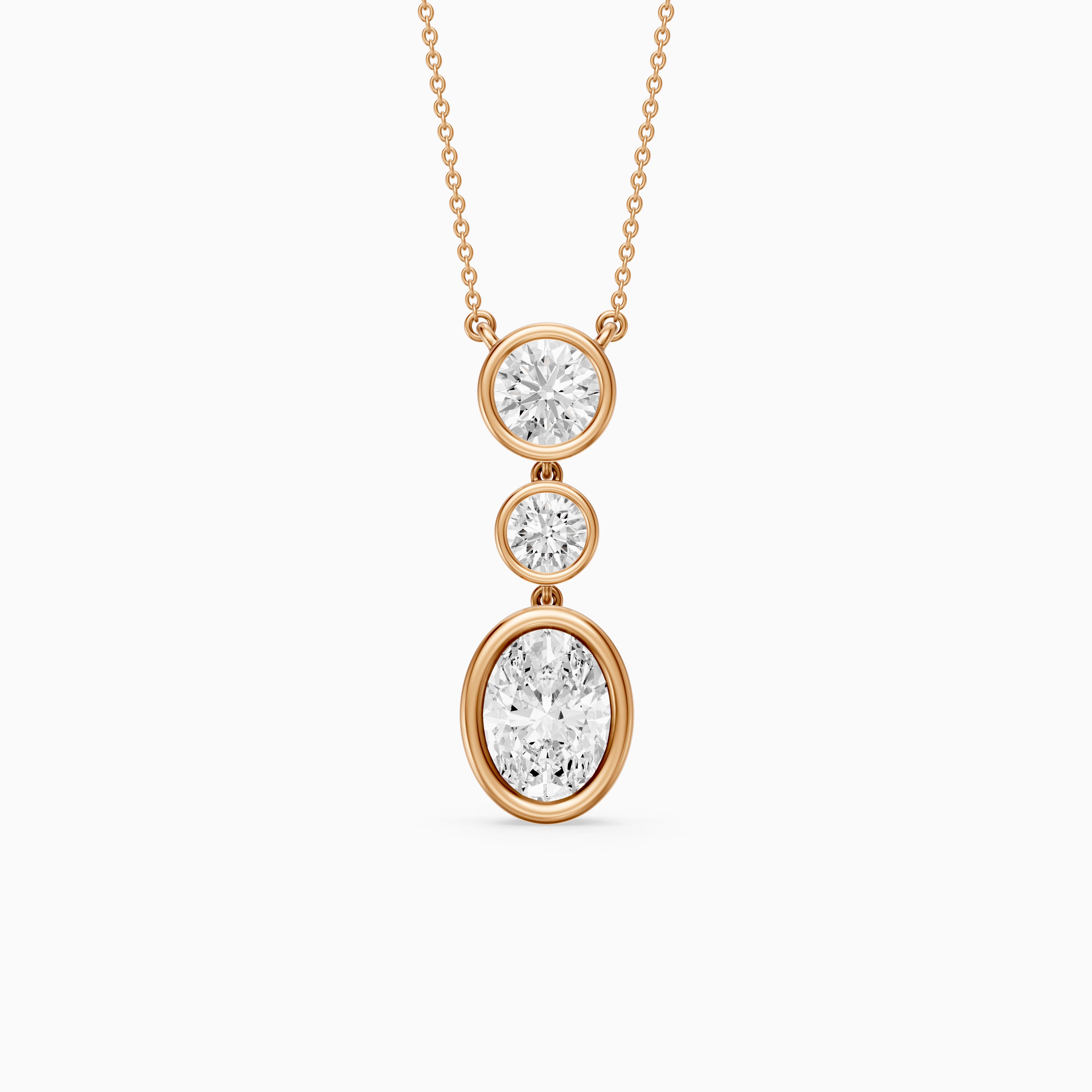 Malani Oval Cut and Round Cut Bezel Lab Grown Diamond Drop Pendant