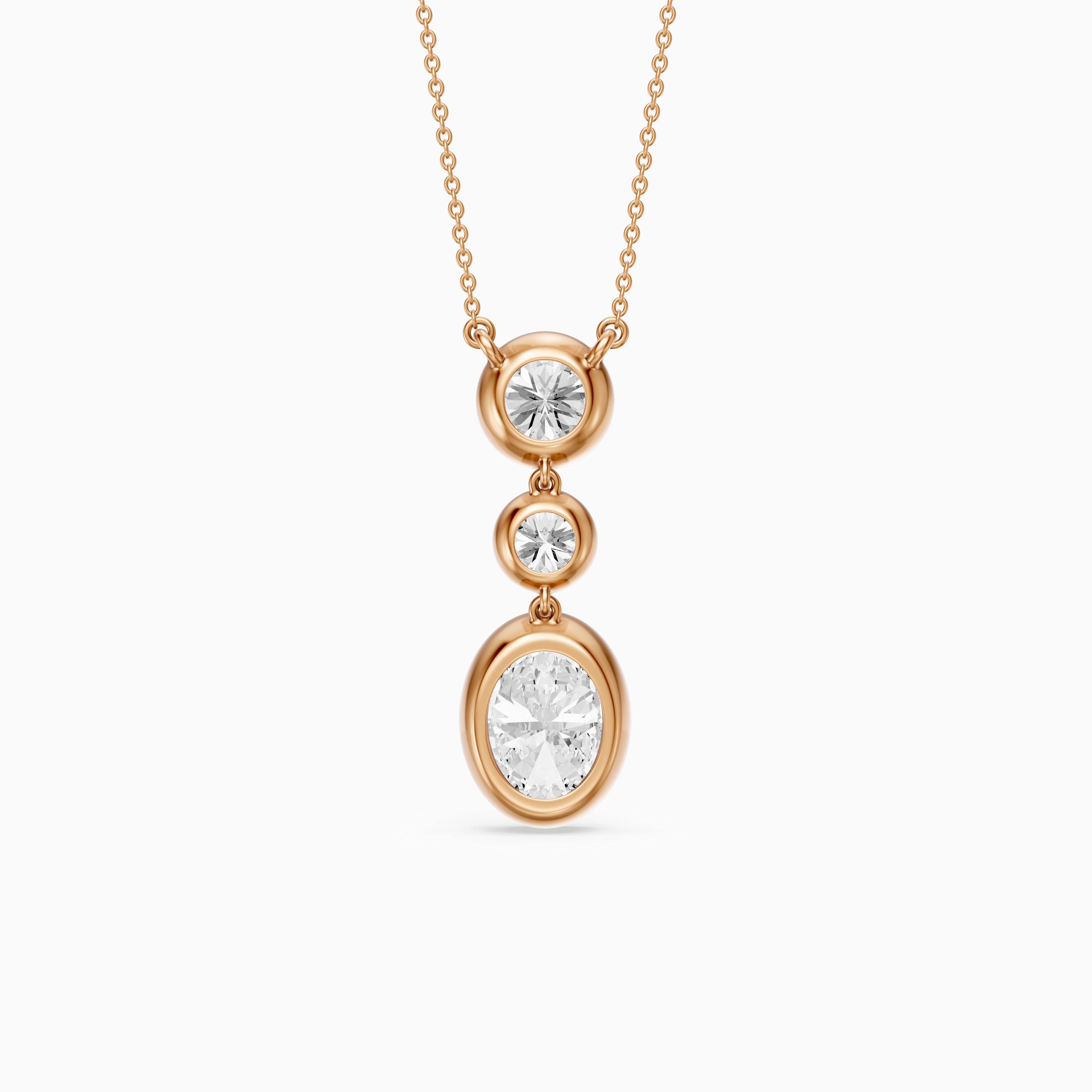 Malani Oval Cut and Round Cut Bezel Lab Grown Diamond Drop Pendant